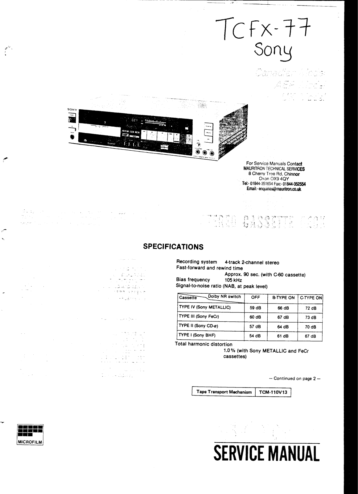 Sony TCFX-77 Service manual