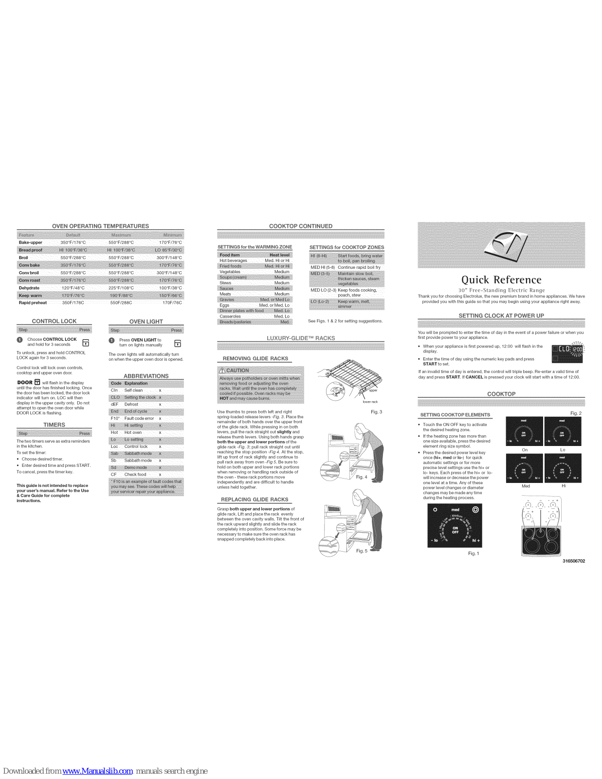 Electrolux CEI30EF5GBA, EI30EF55GWA, CEI30EF5GSA, EI30EF55GBA, EI30EF55GBB Quick Reference - ManualMachine.com