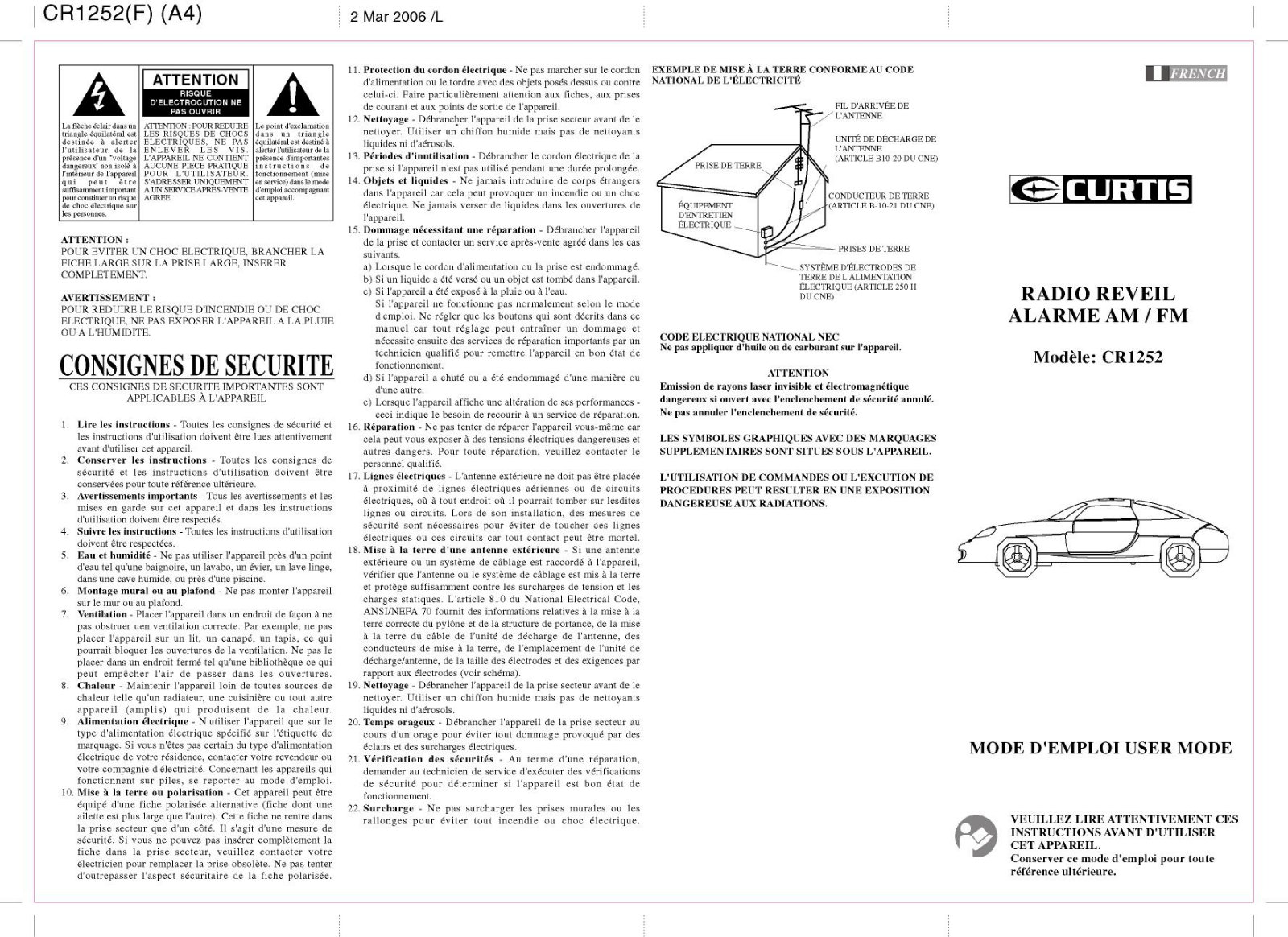 CURTIS CR1252 User Manual