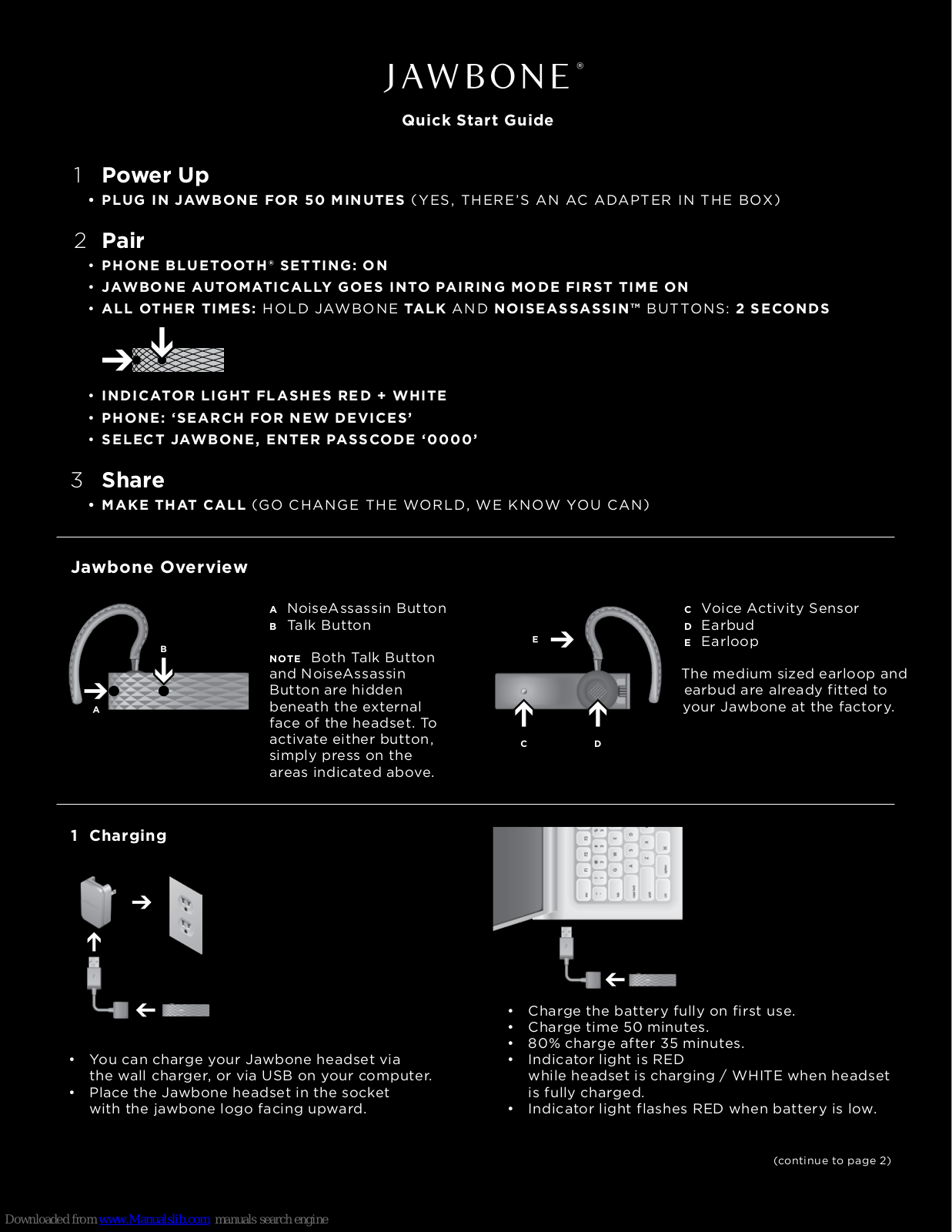 Jawbone 2, Jawbone, Original Quick Start Manual