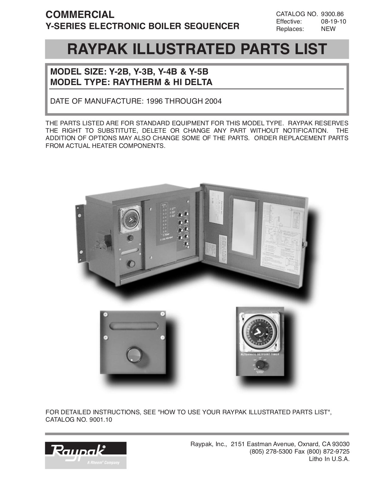 Raypak Y-2B Parts List