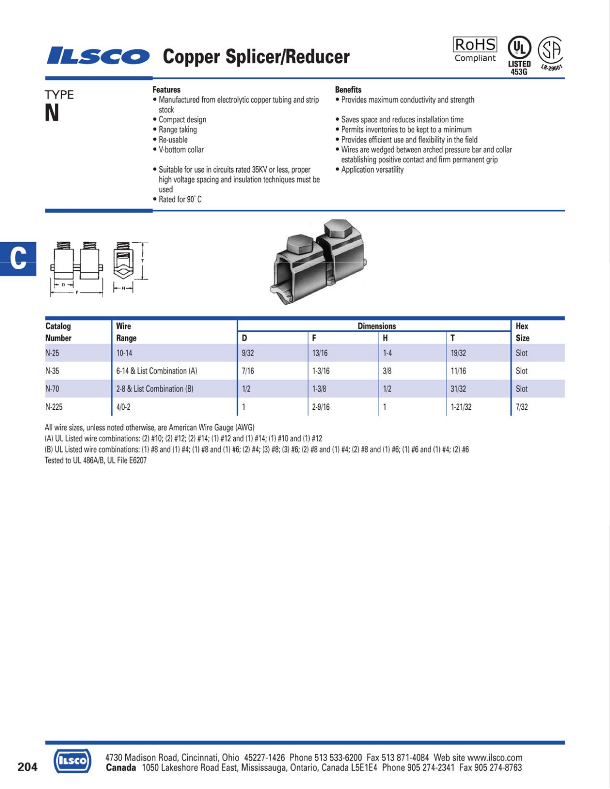 Ilsco Copper Splicer Catalog Page