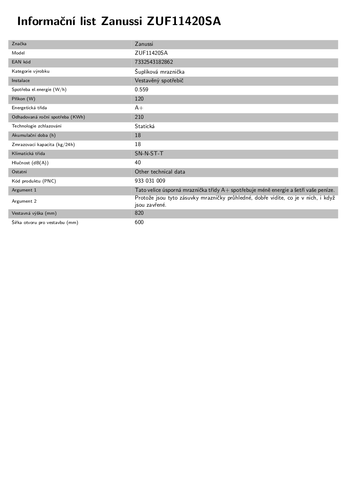 Zanussi ZUF11420SA User Manual