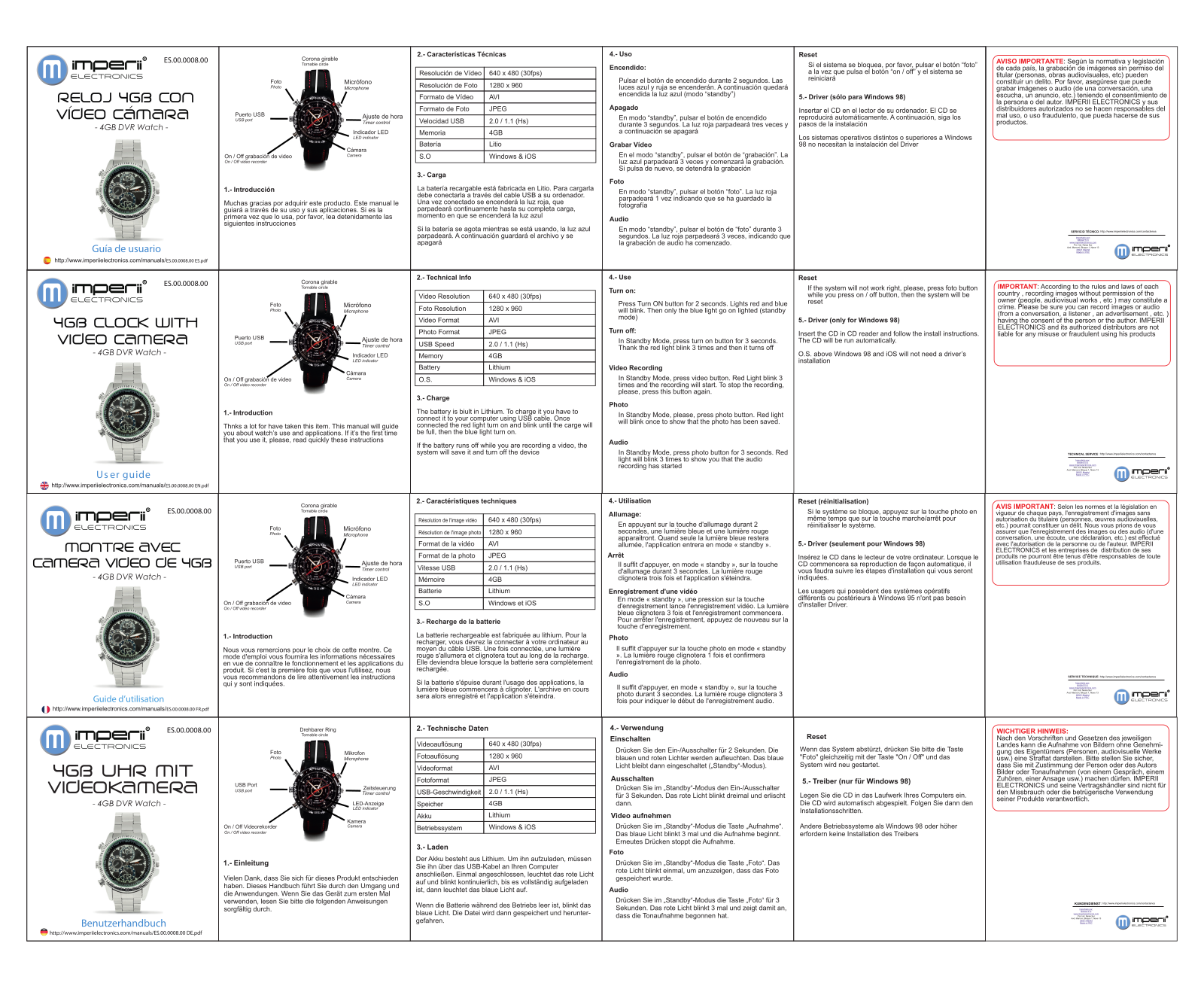 imperii 4GB Clock With Video Camera User Manual