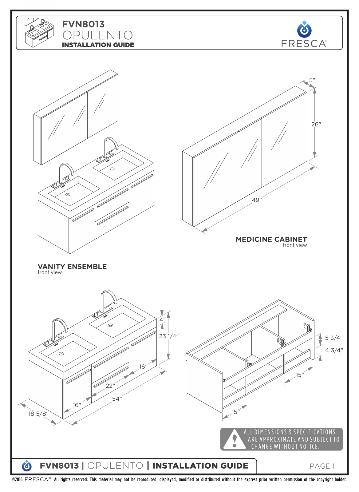 Fresca FVN8013WH Installation Manual