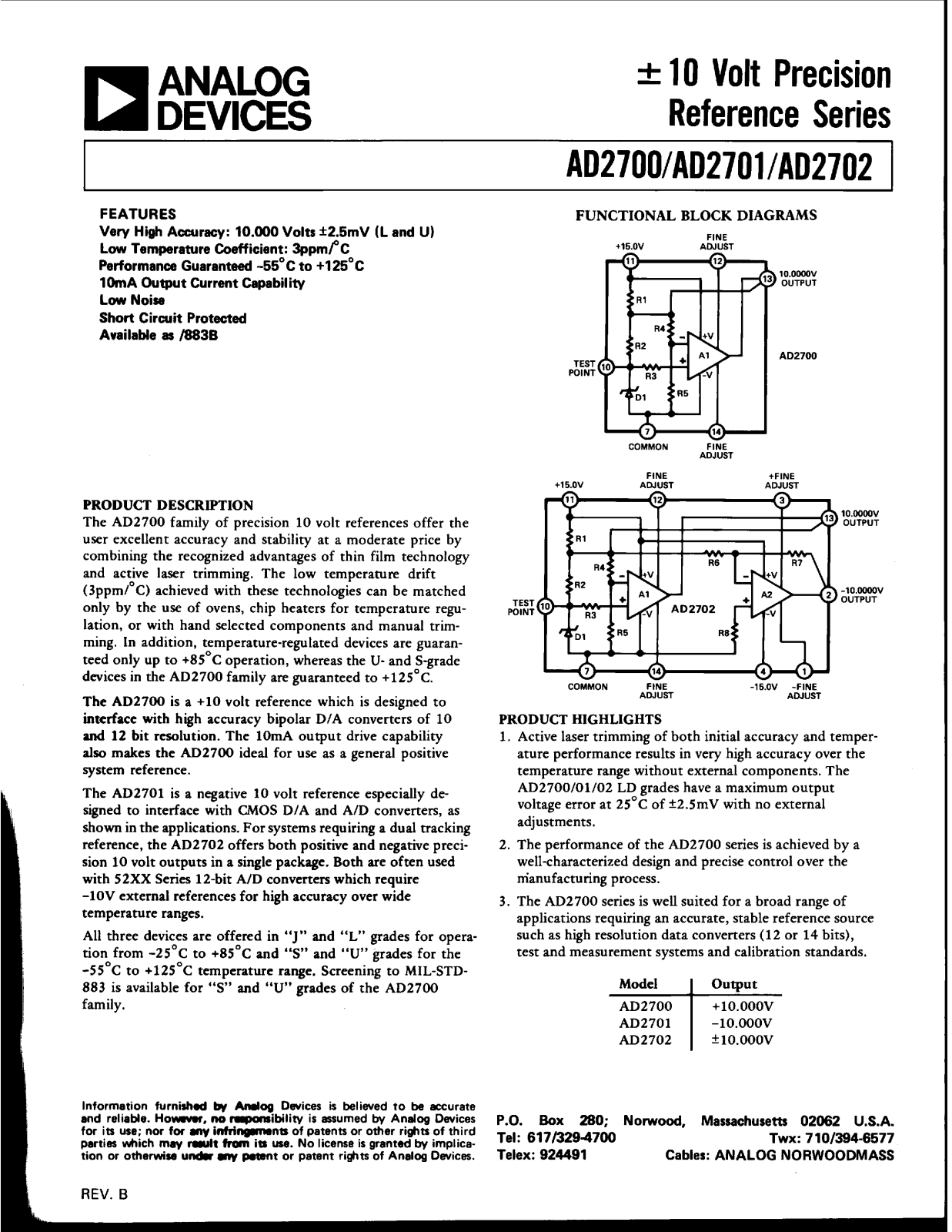 Analog Devices AD2702, AD2701, AD2700 Datasheet