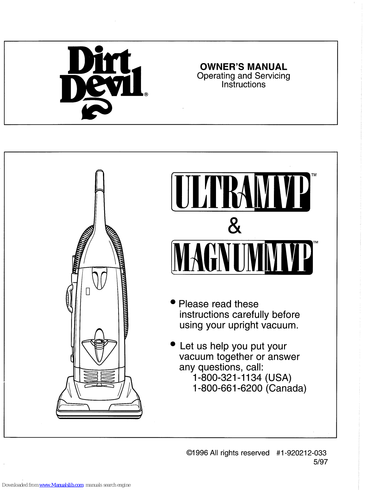 Dirt Devil ultramvp, magnummvp Owner's Manual - ManualMachine.com