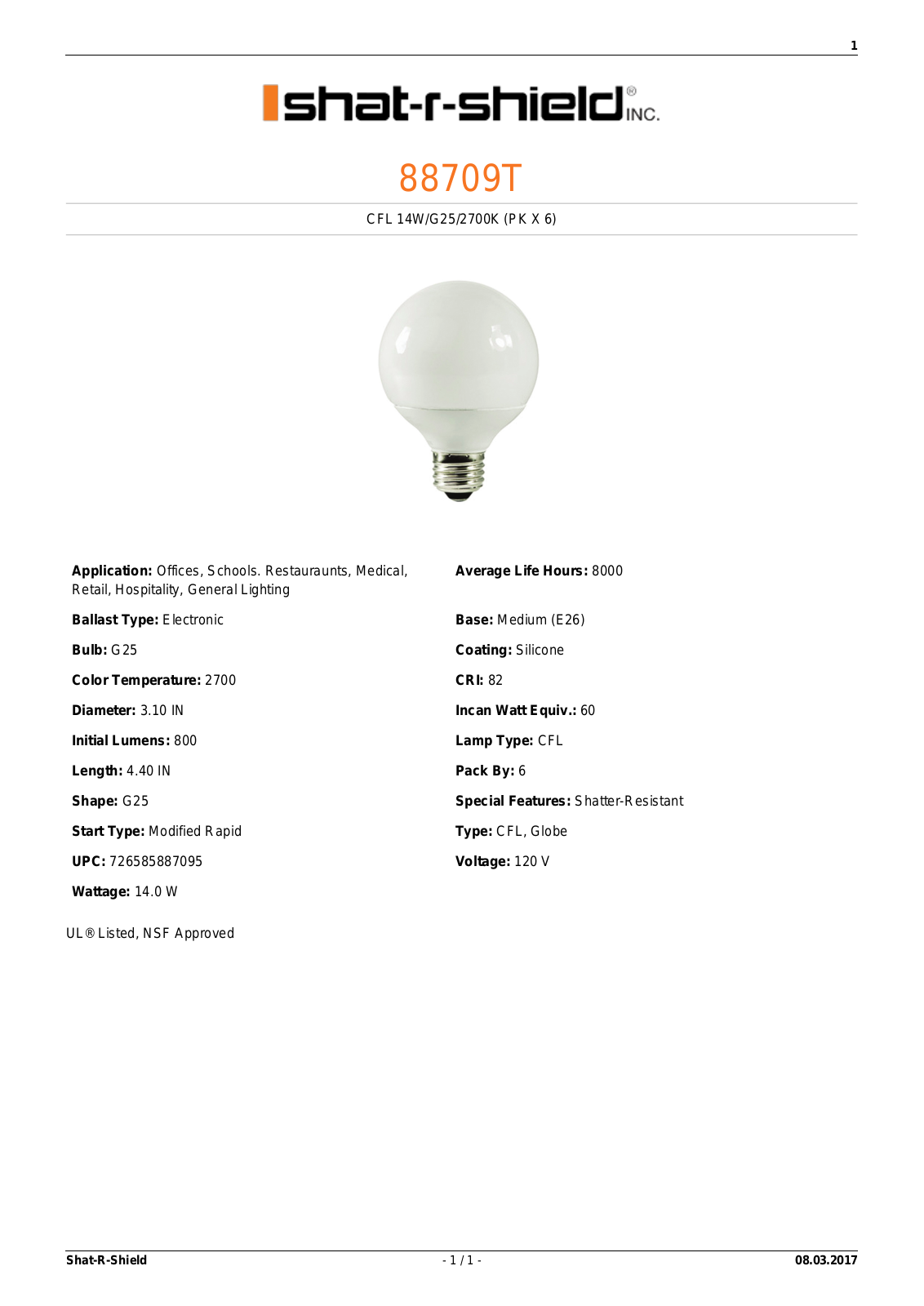 Shat-R-Shield 88709T Data sheet