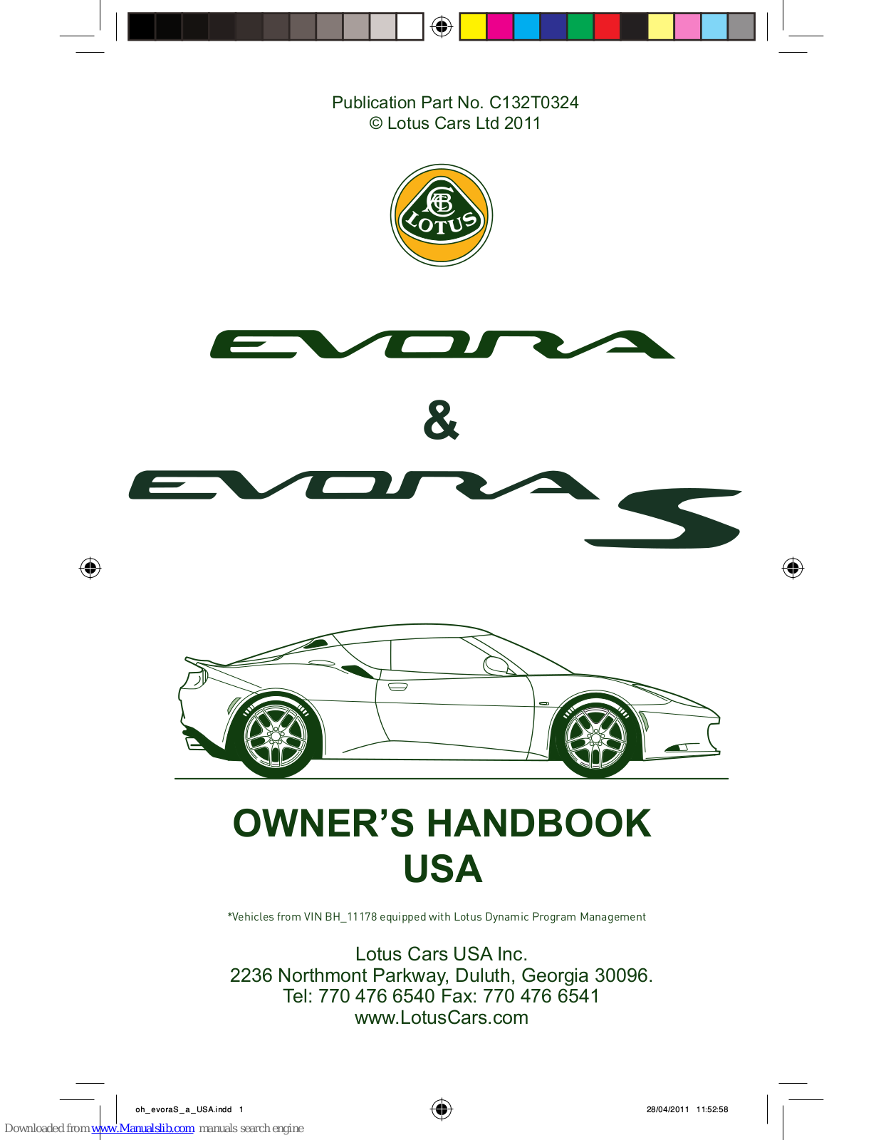 Lotus Evora 2011, Evora S 2011, Evora 2010 Owner's Handbook Manual