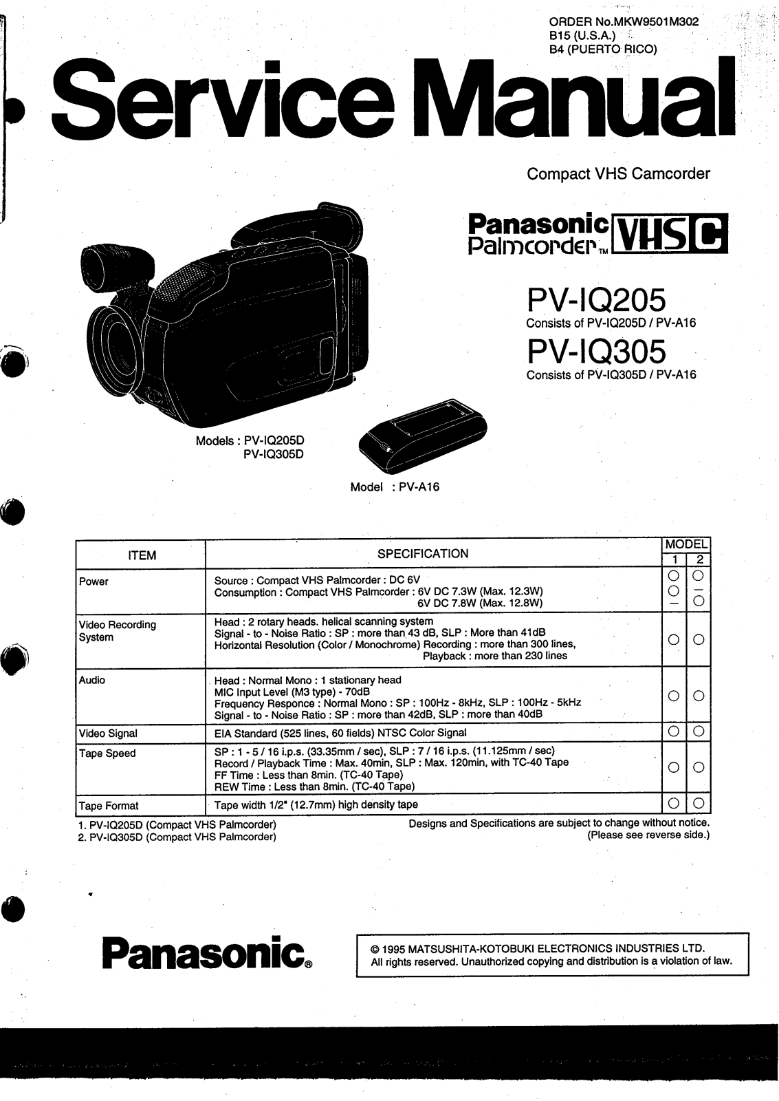 Panasonic PV-IQ205, IQ305 Service Manual