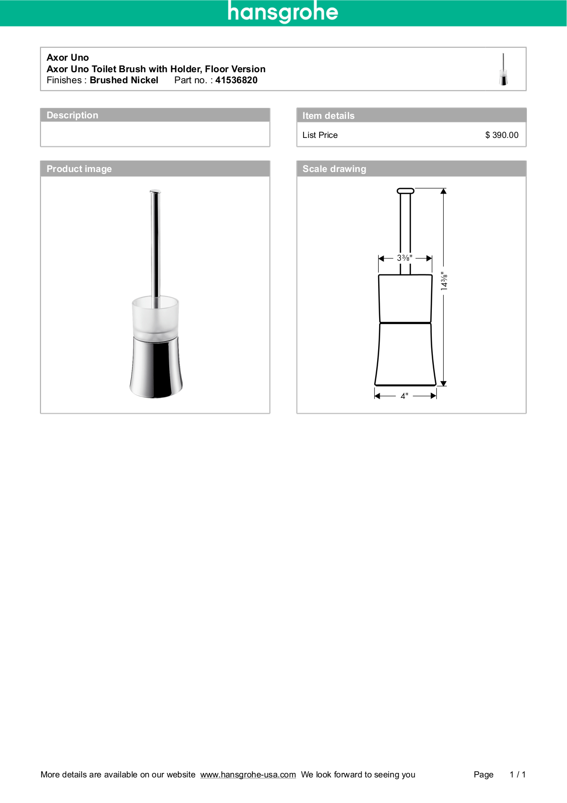 Hansgrohe 41536820 Specs