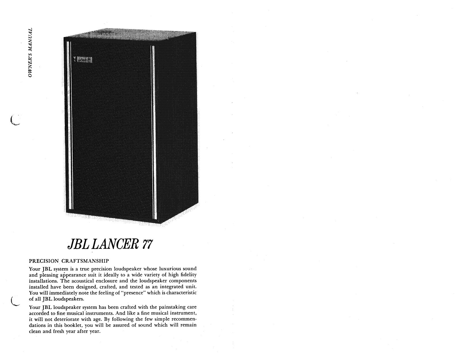 Jbl L77, LANCER L77 User Manual