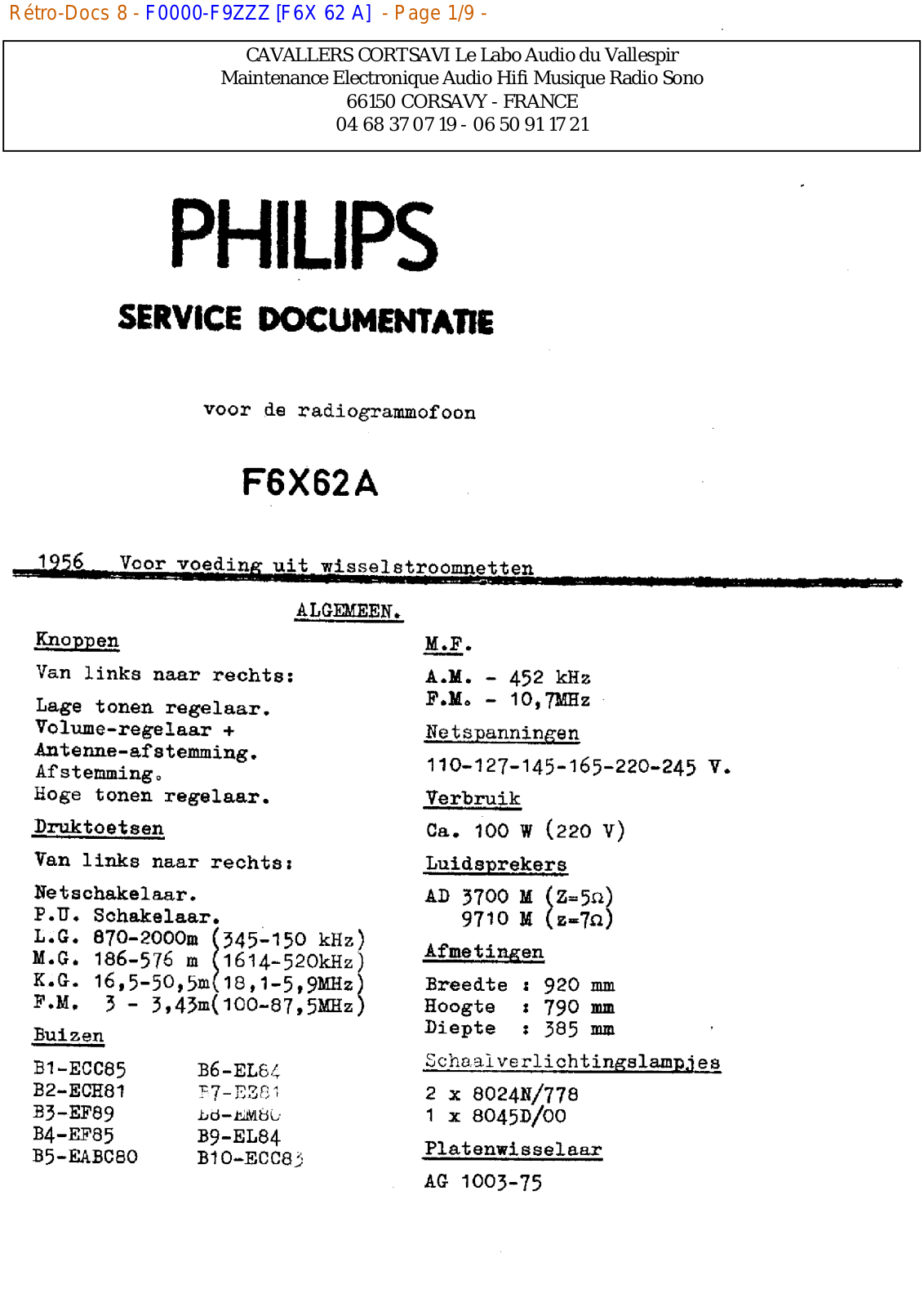 Philips f6x 62 a Datasheet - ManualMachine.com