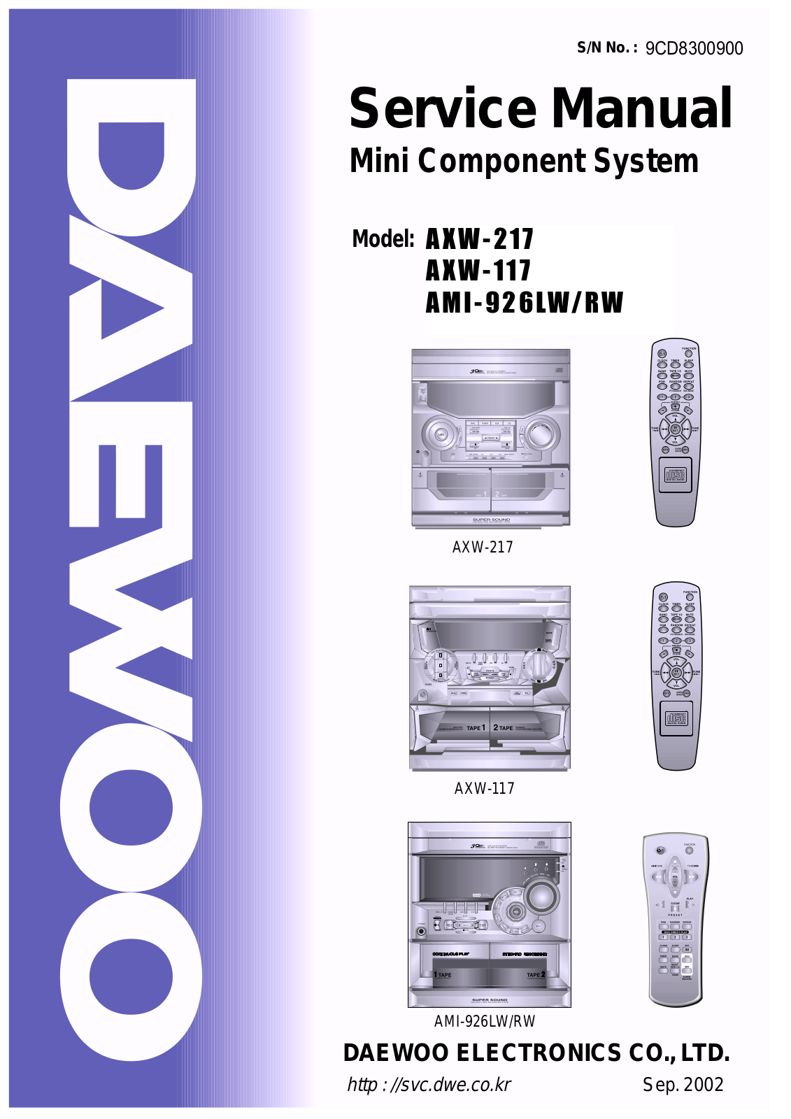Daewoo AXW-217, XW-217, AXW-117, AMI-926LW, XW-117 Service Manual