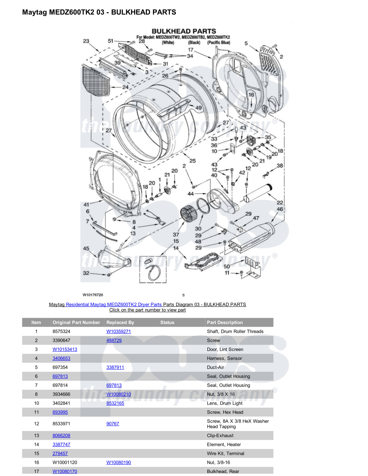 Maytag MEDZ600TK2 Parts Diagram