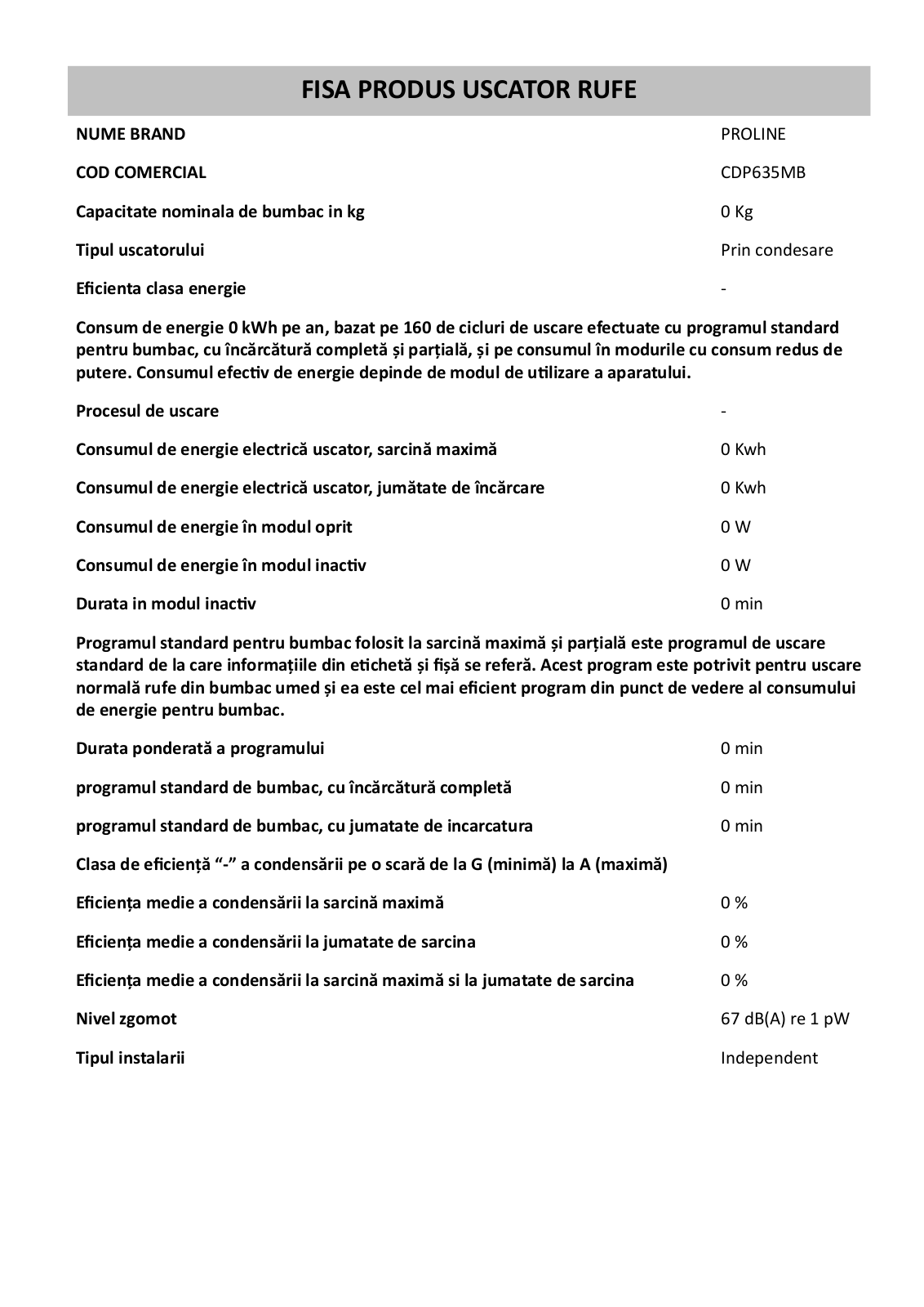 PROLINE CDP635MB product sheet