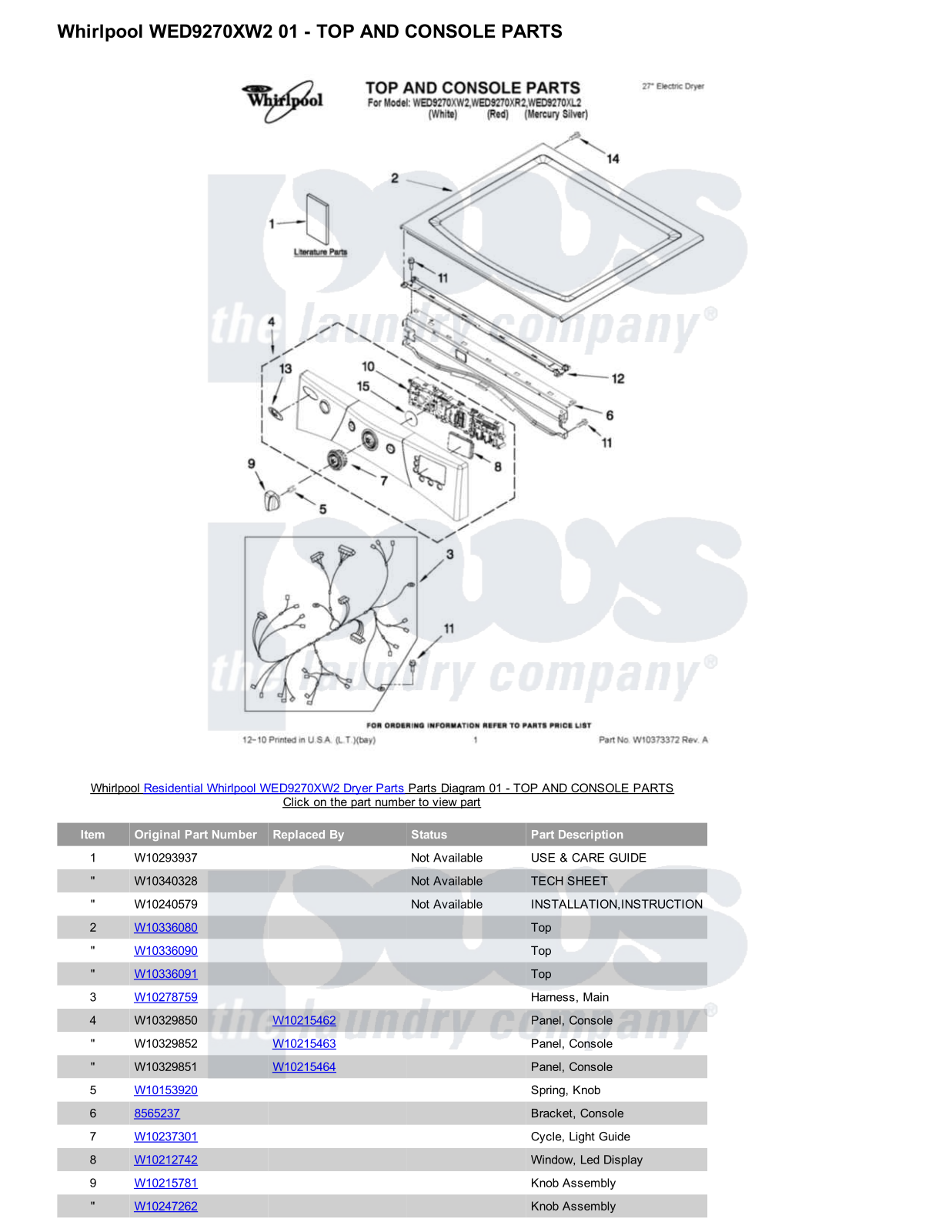 Whirlpool WED9270XW2 Parts Diagram