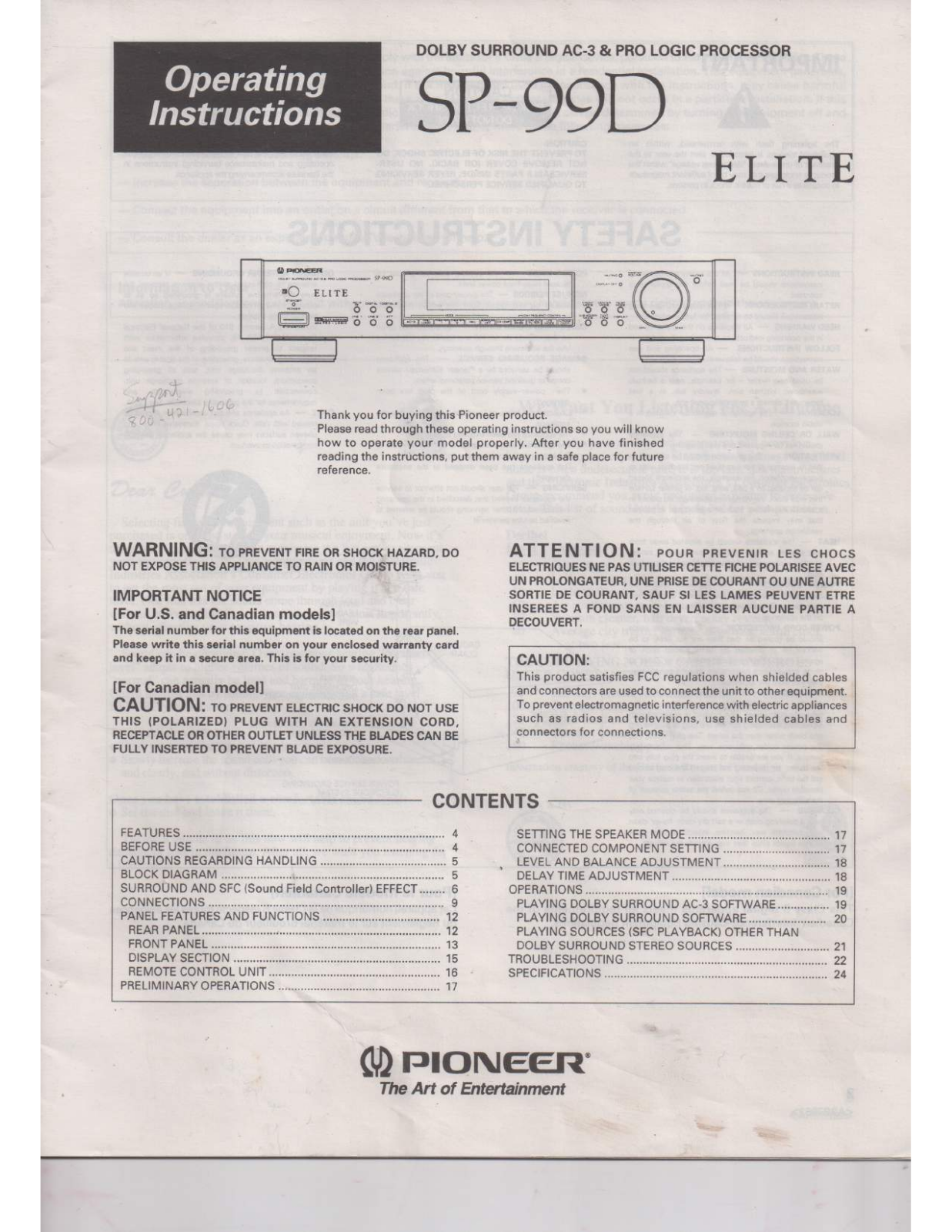 Pioneer SP-99D User Manual