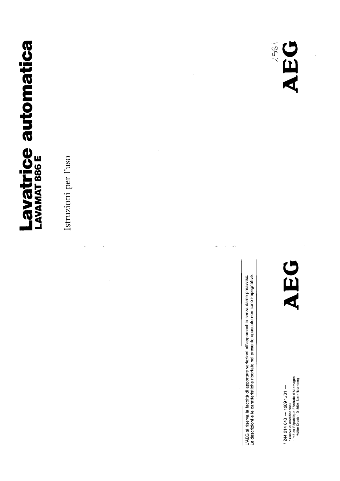 AEG LAV886 E, LAV886 User Manual