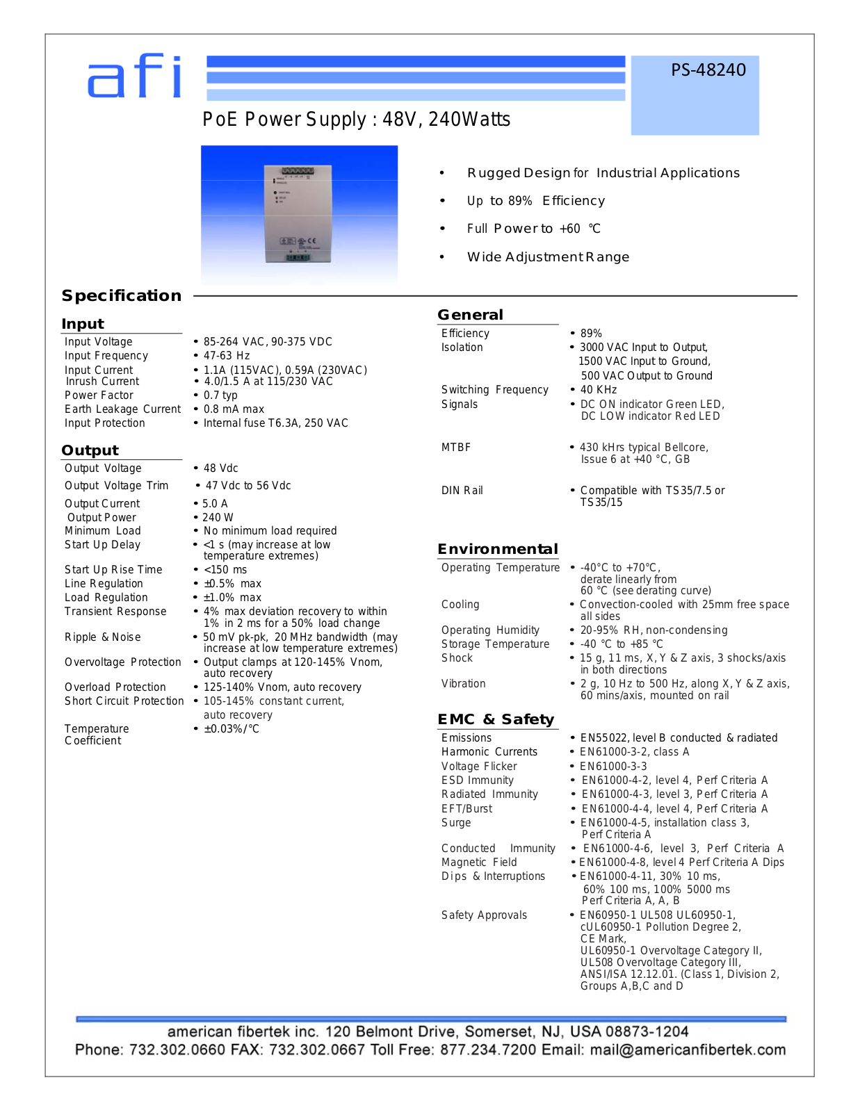 American Fibertek PS-48240-US, PS-48240 Specsheet