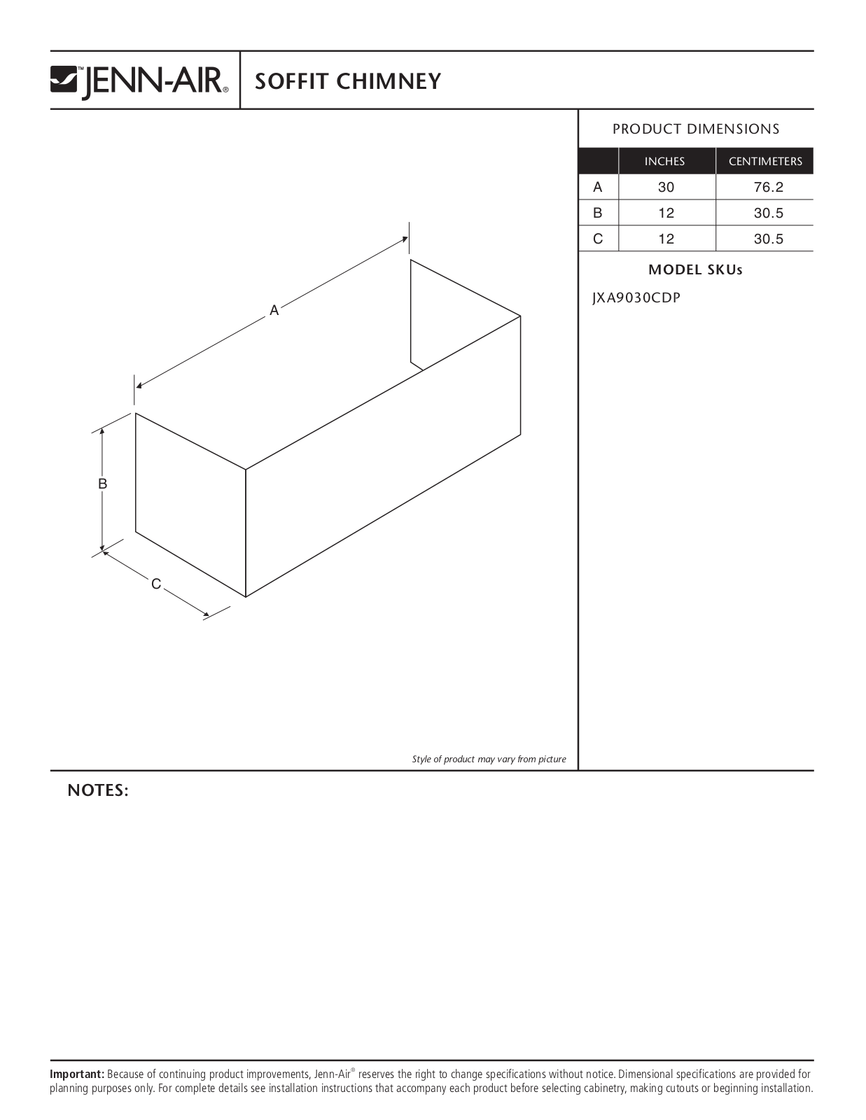 Jenn-Air JXA9030CDP Dimension Guide