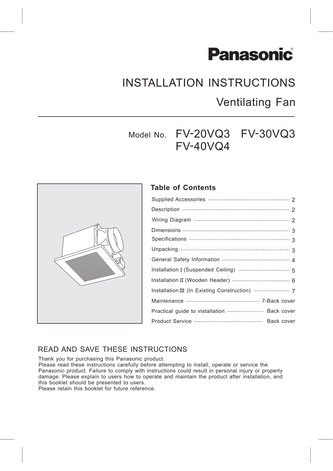 Panasonic fv-40vq4 installation