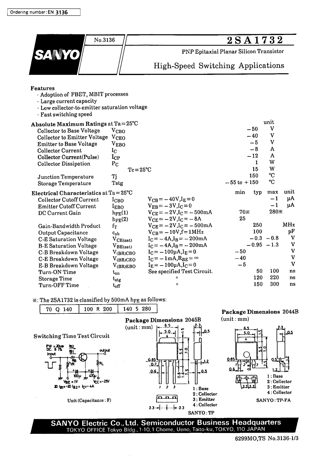 SANYO 2SA1732 Datasheet