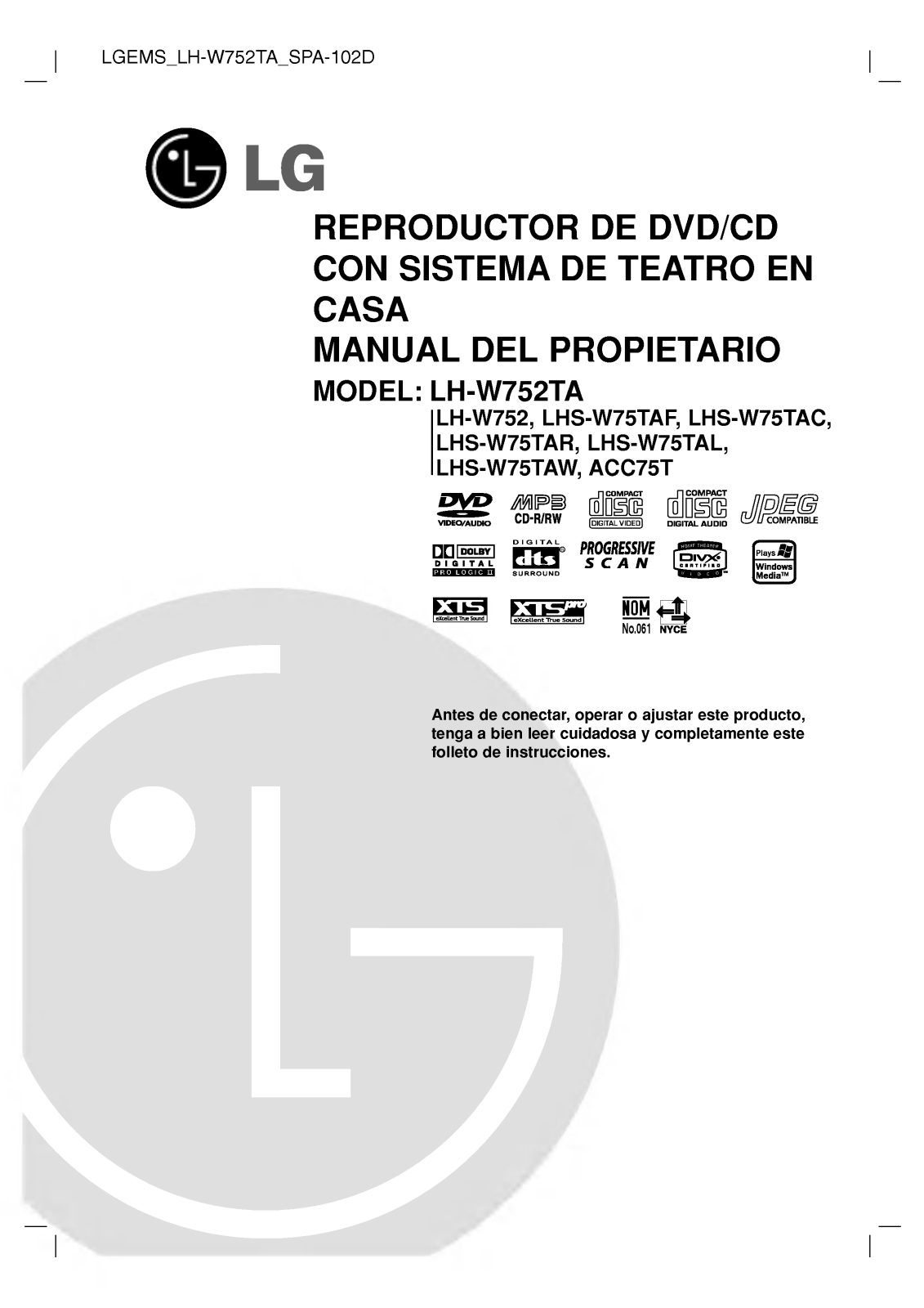 LG LH-W752TA Owner's Manual