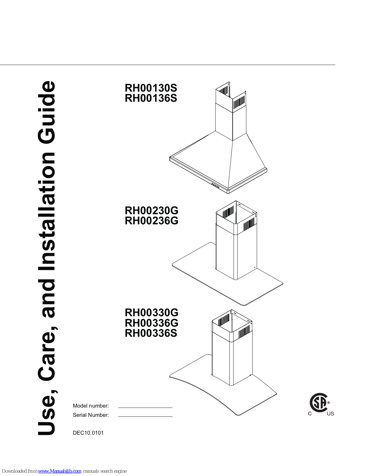 Yale RH00130S, RH00136S, RH00230G, RH00236G, RH00330G Use, Care And Installation Manual