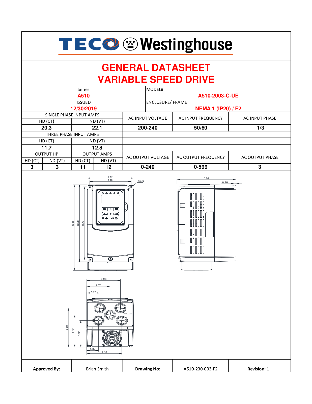 Teco A510-2003-C-UE Data Sheet