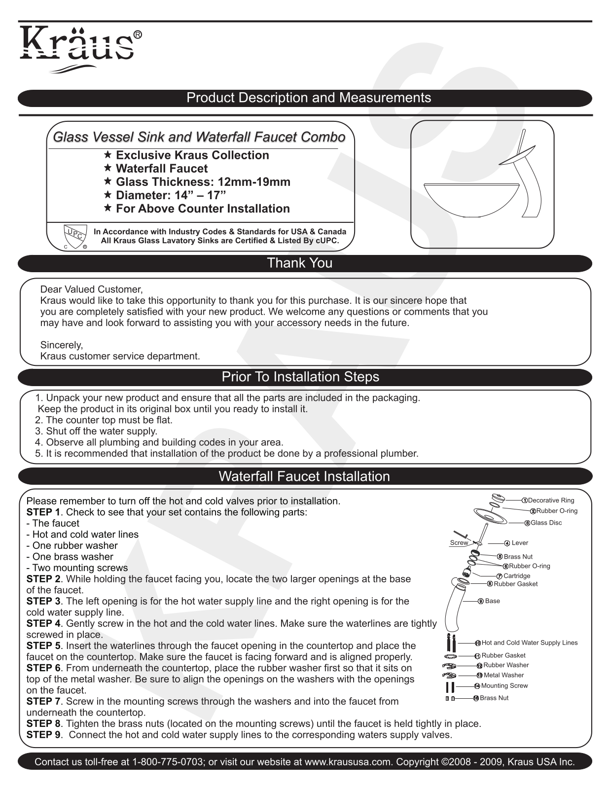 Kraus CGV15019MM10CH, CGV39819MM10SN Installation manual