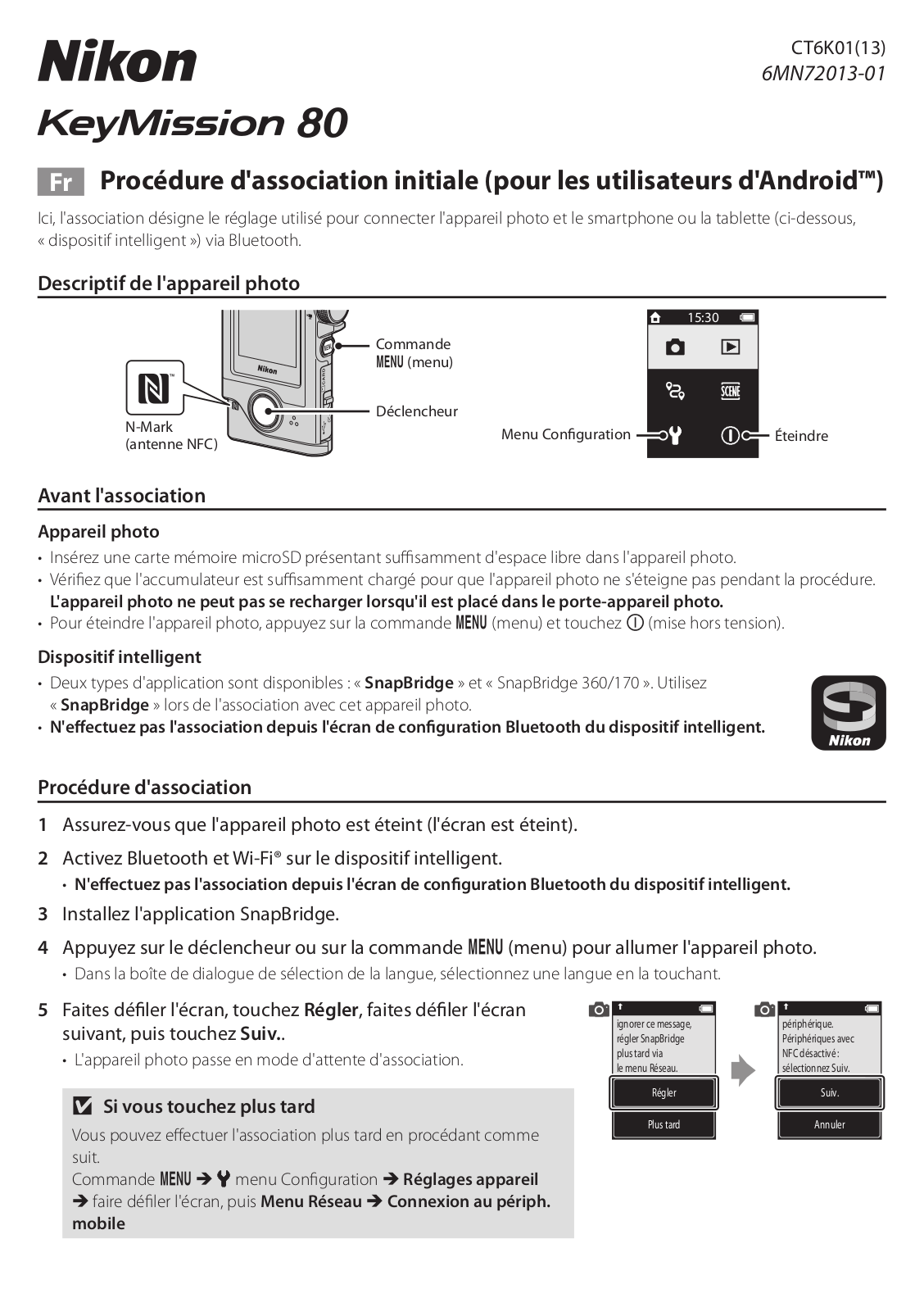 NIKON KeyMission 80 Procédure d’association initiale (Android)