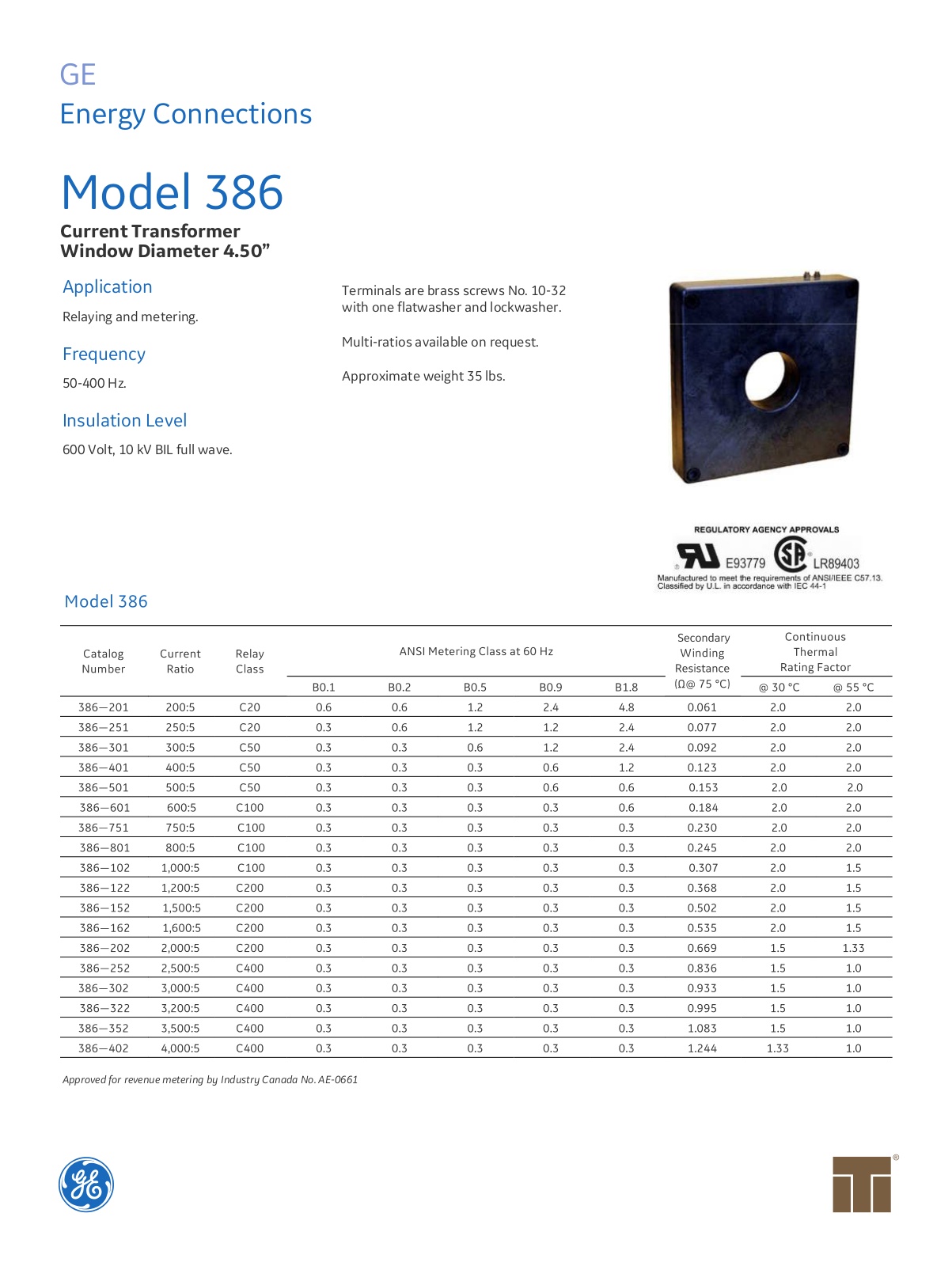 Instrument Transformer, Div of GE 386 Data Sheet