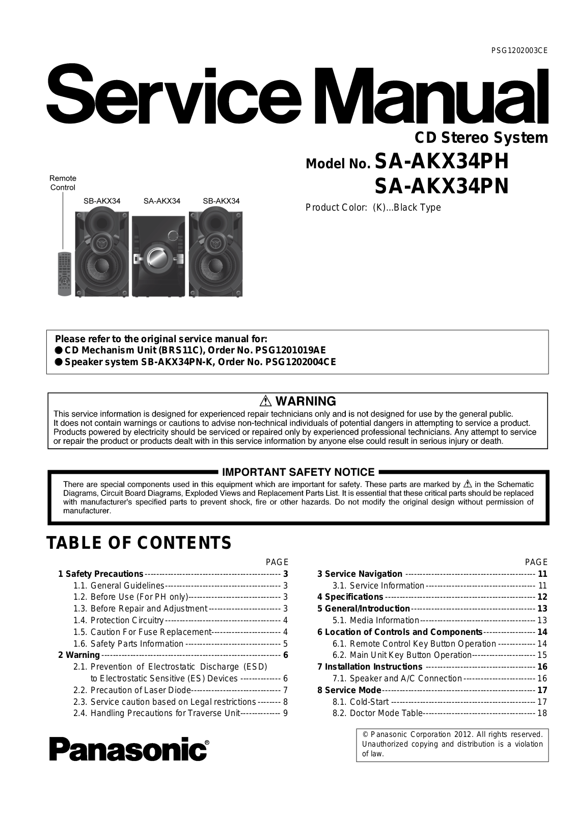 Panasonic SA-AKX34 Schematic