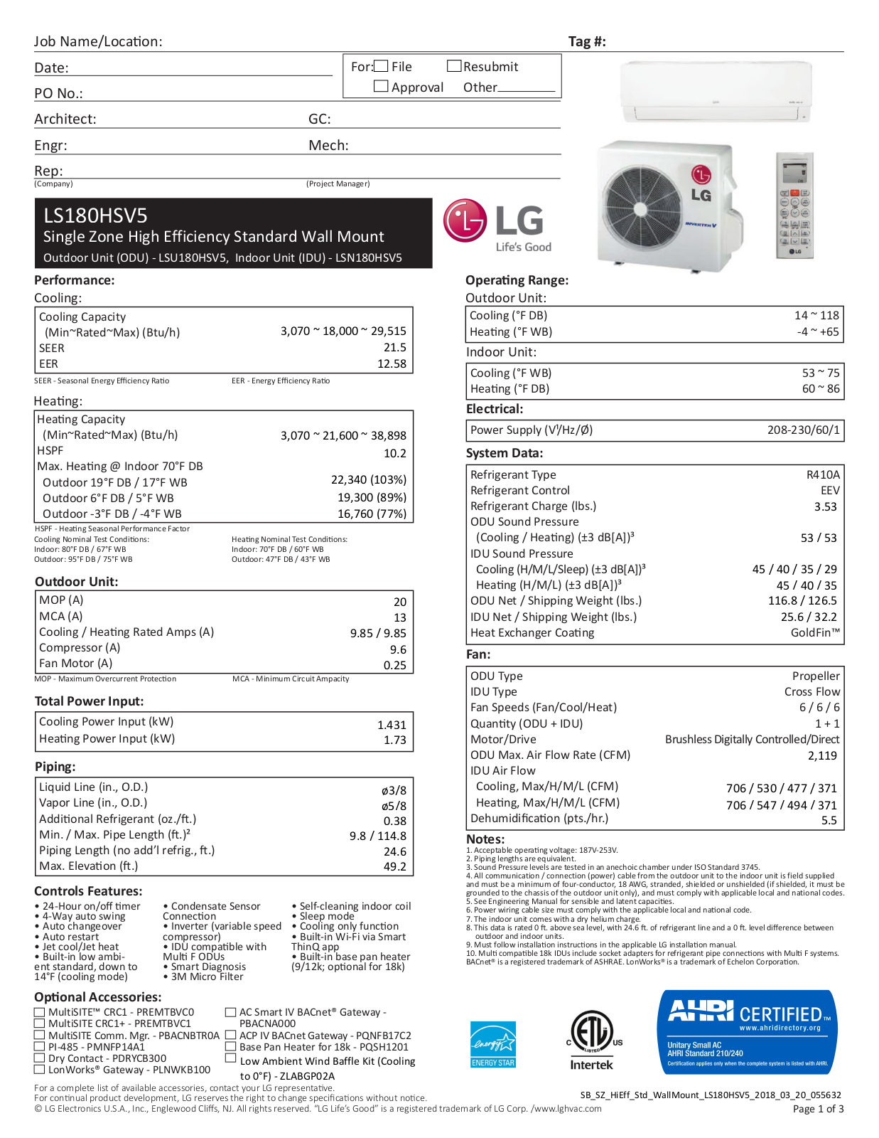 LG LSU180HSV5 User Manual