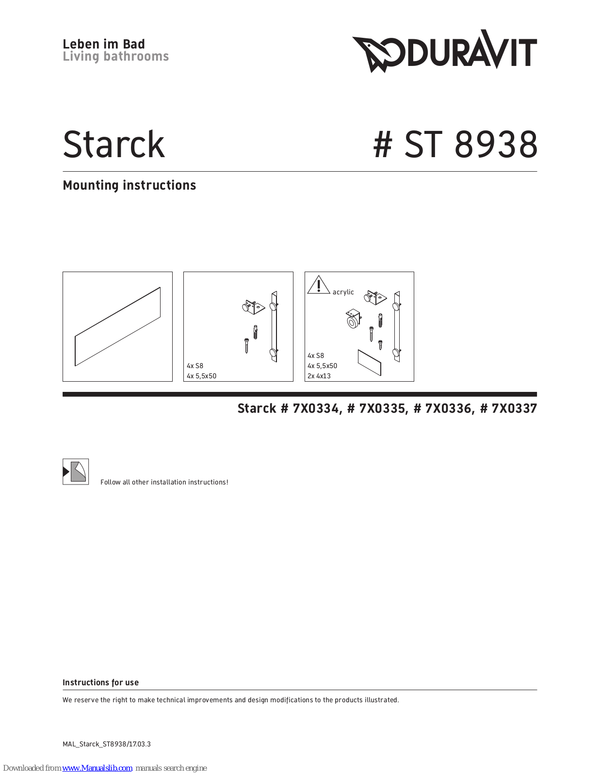 DURAVIT Starck ST 8938 Mounting Instructions