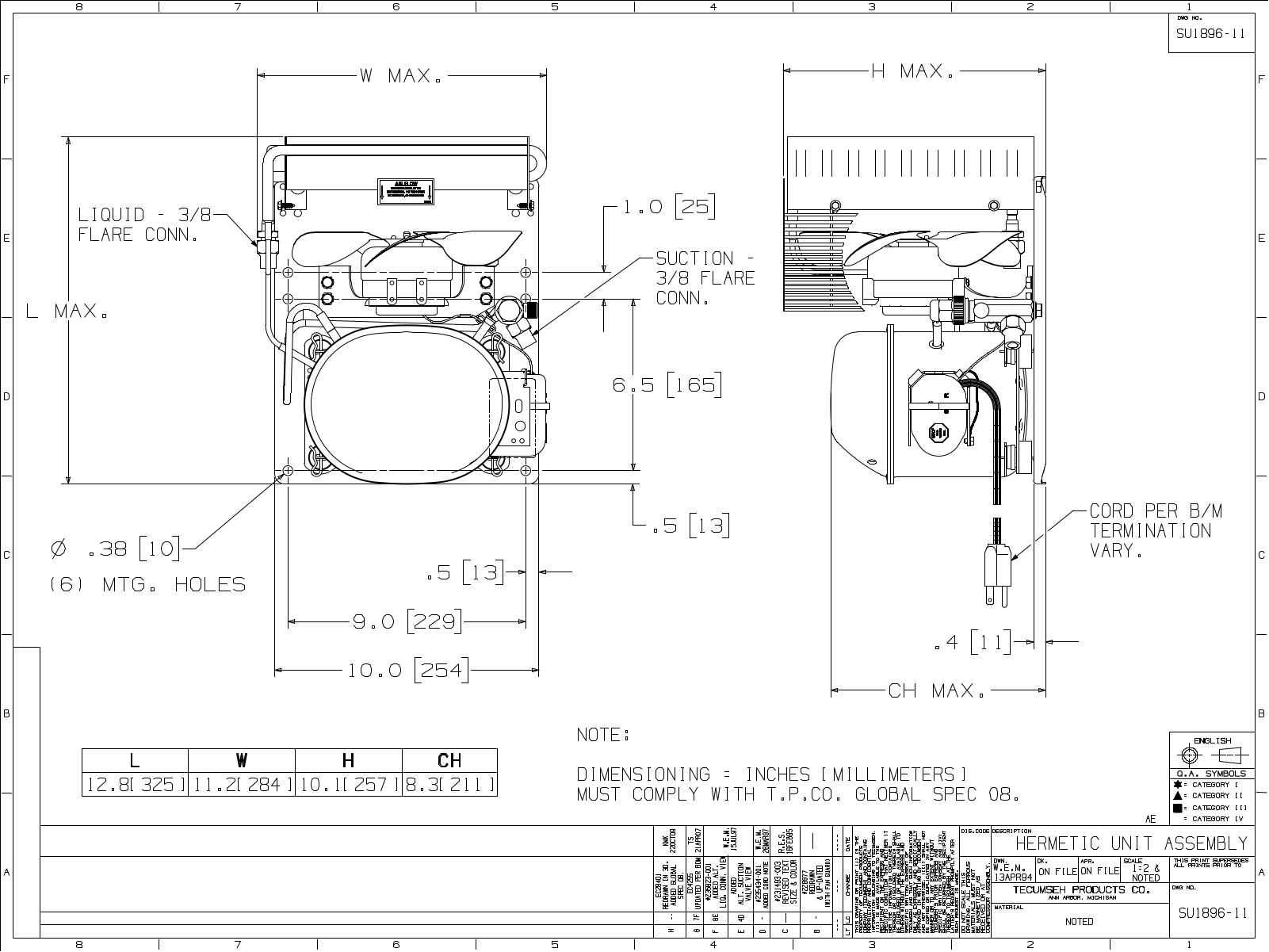 Tecumseh AEA1360AXAXA, AEA1360YXCXA, AEA3417AXAXA, AEA3417YXAXA Drawing Data