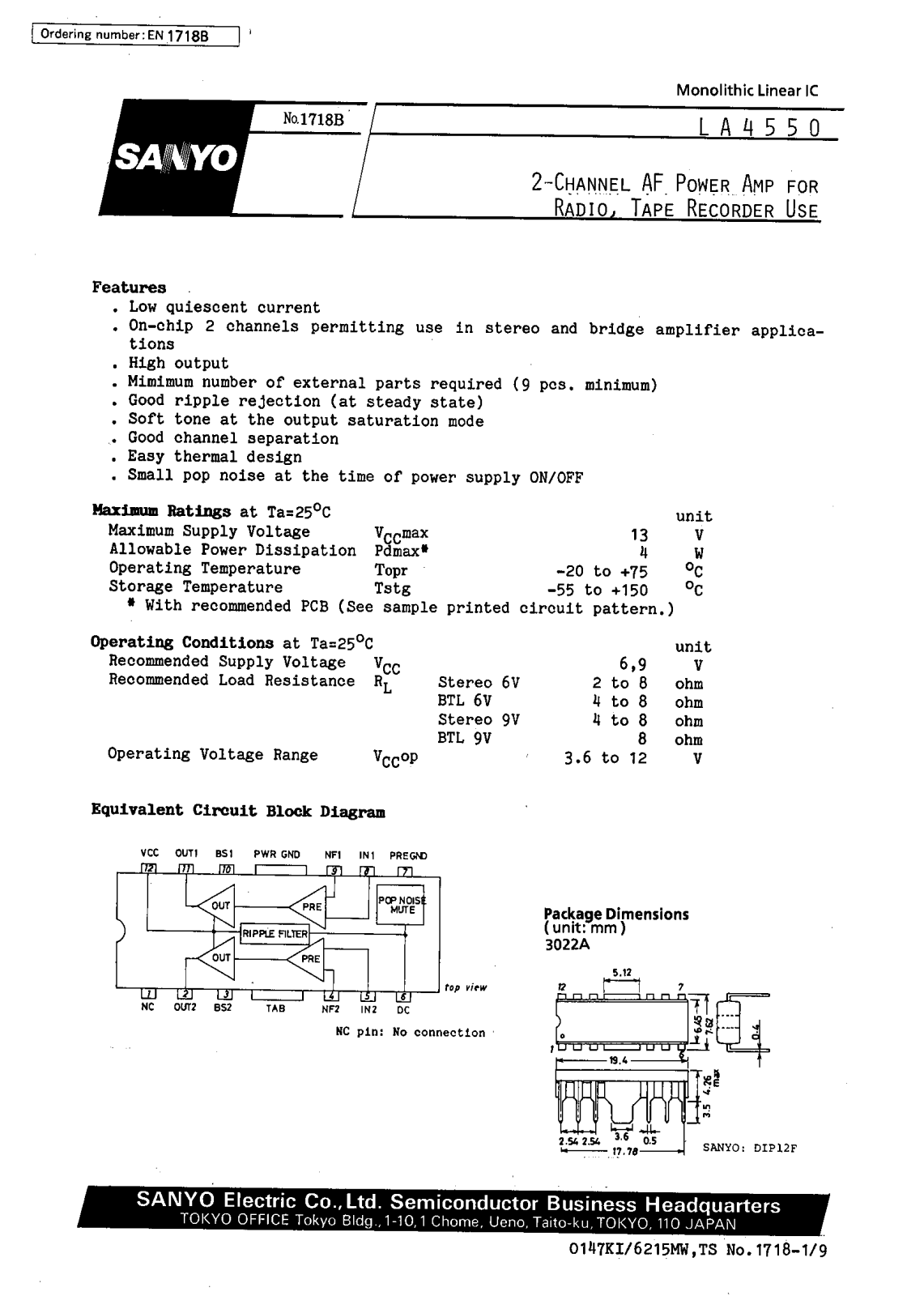 SANYO LA4550 Datasheet