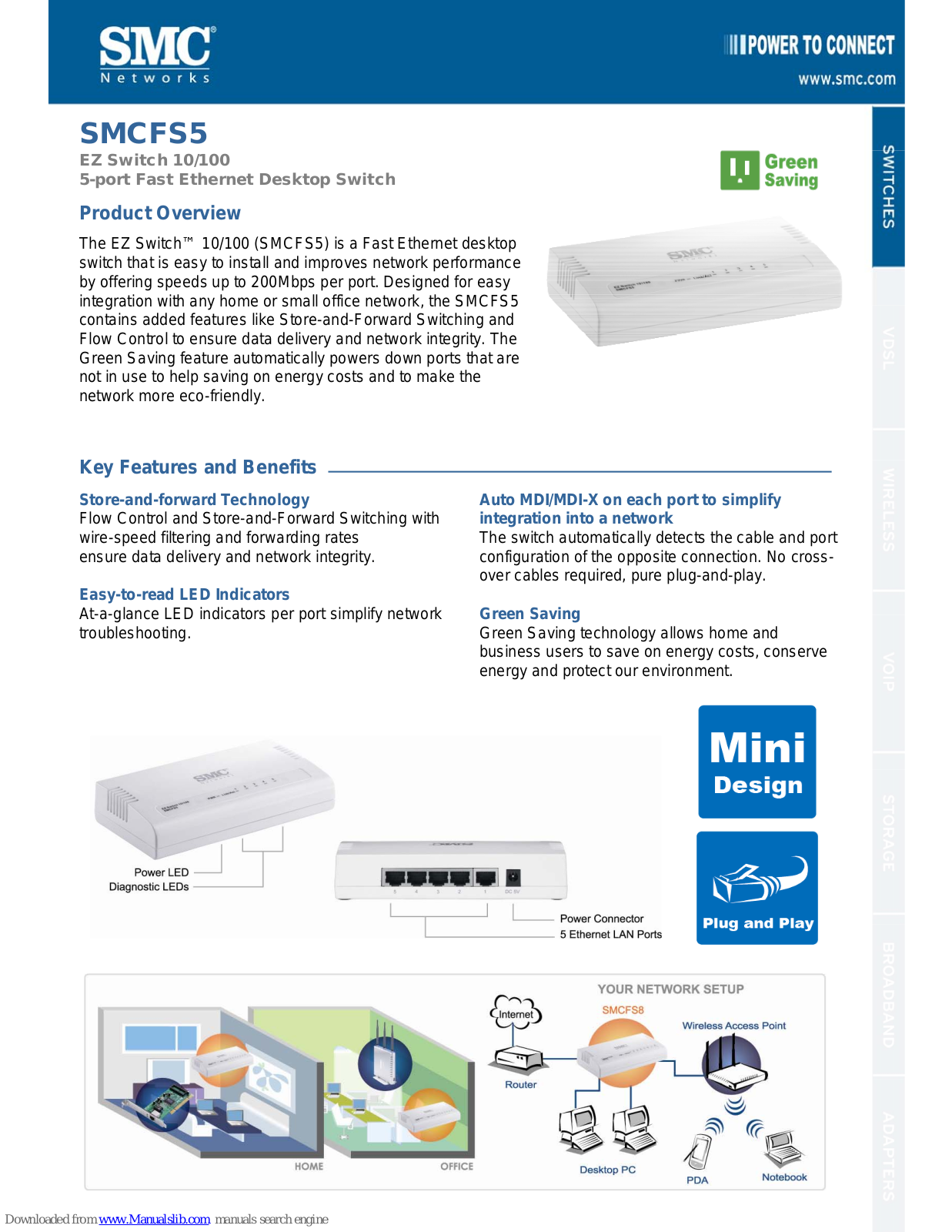 SMC Networks FS5 - FICHE TECHNIQUE, EZ Switch SMCFS5 Product Overview