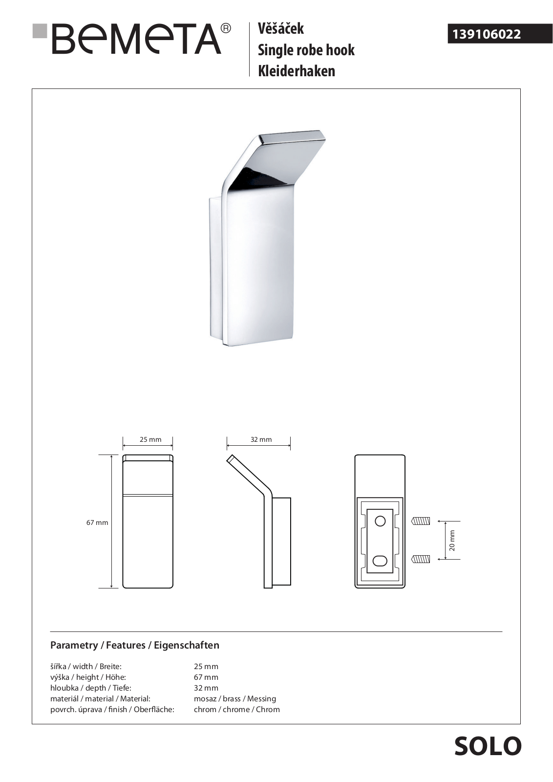 Bemeta Solo 139106022 User guide