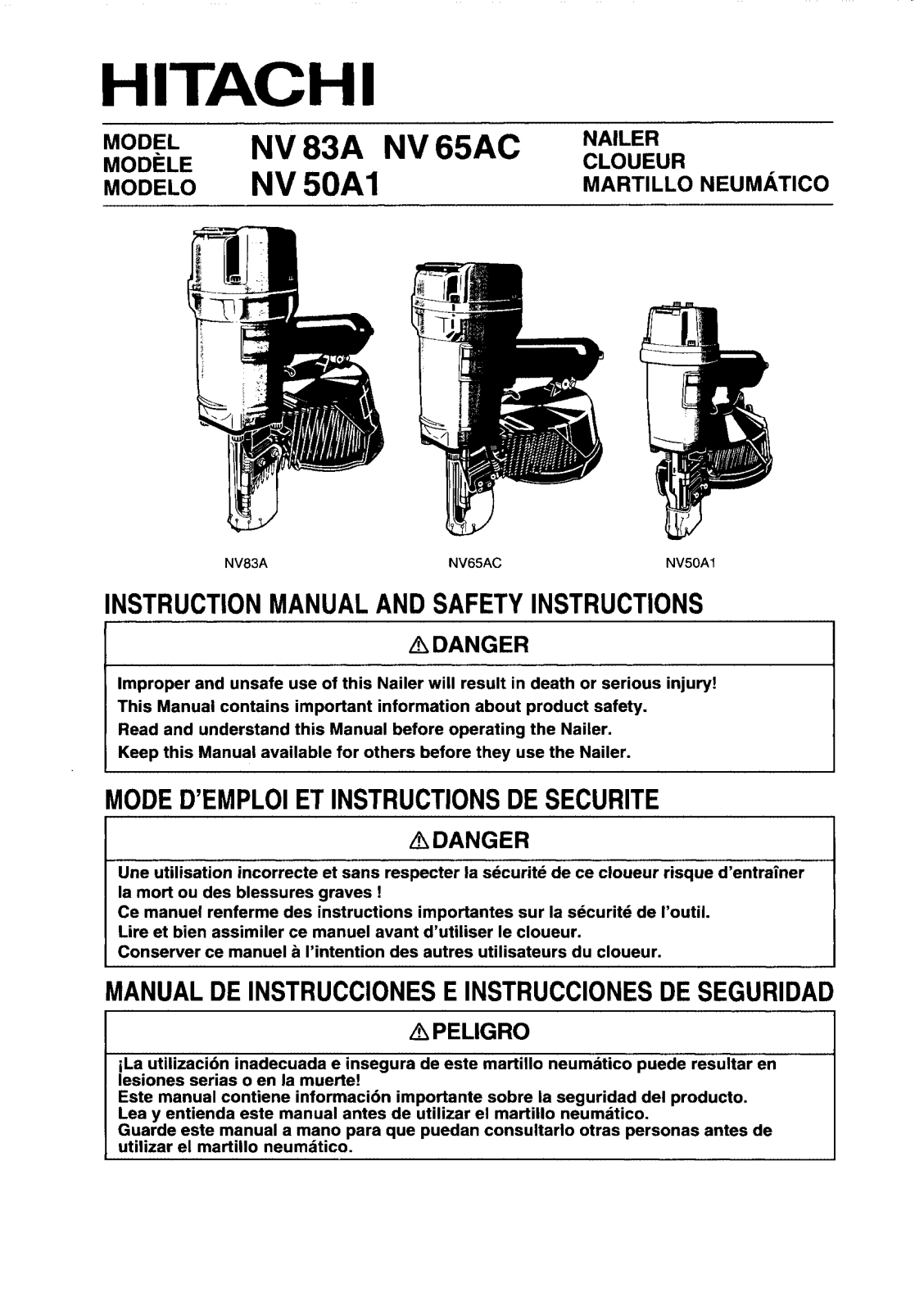 HITACHI NV 83A, NV 65AC, NV 50A1 User guide