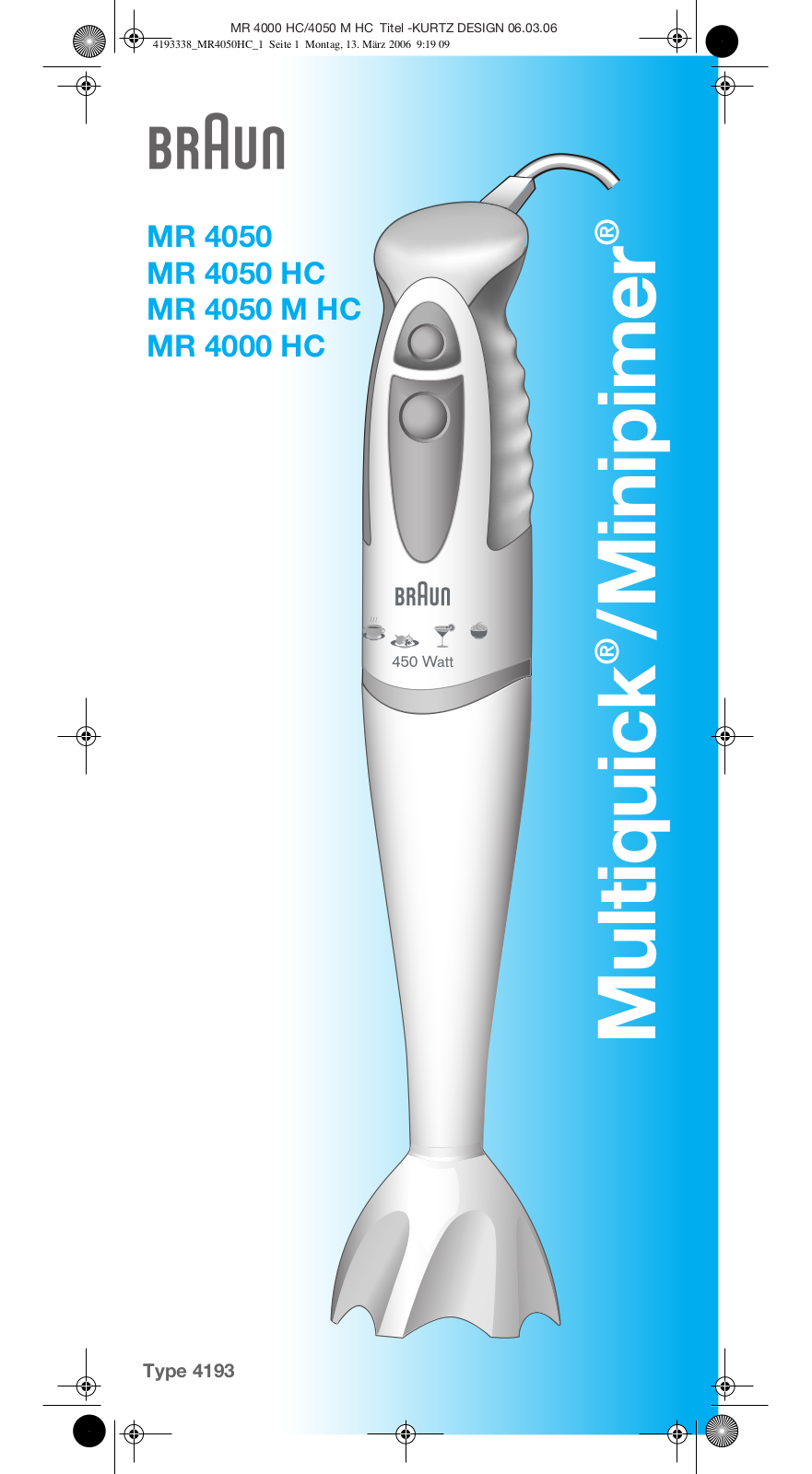 BRAUN MR4050 HC V User Manual