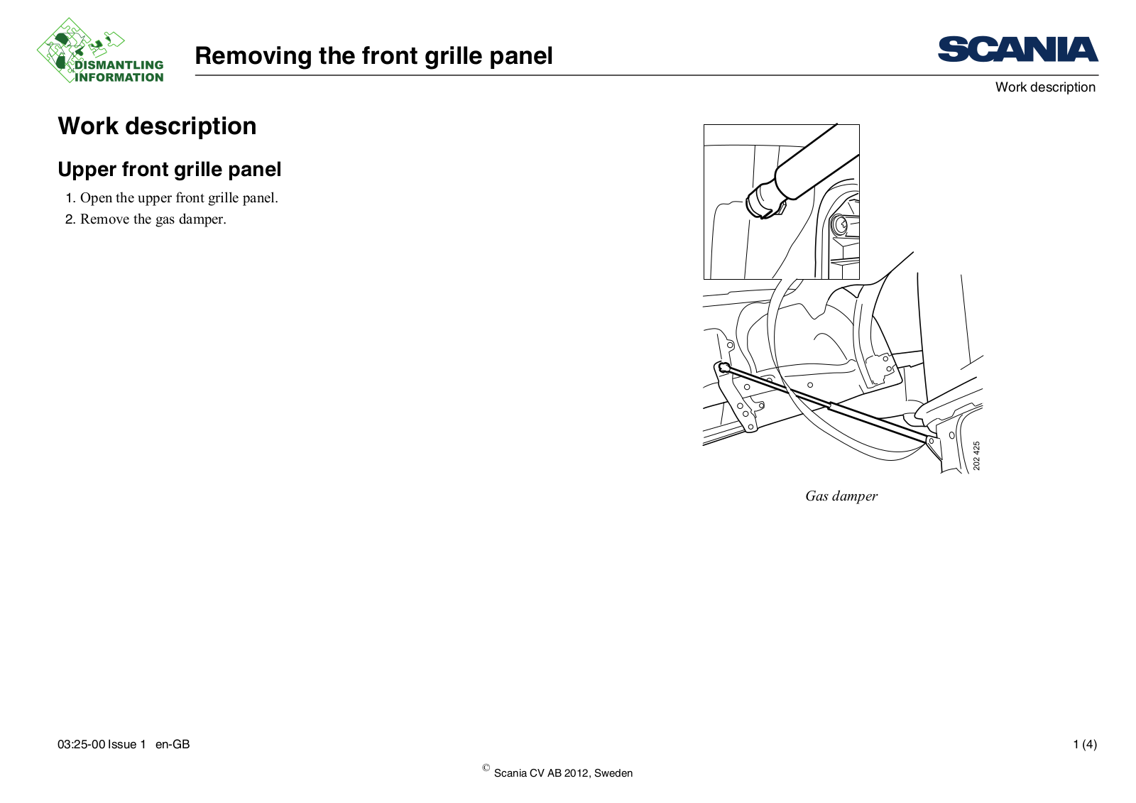 Scania Removing the front grille panel Service Manual