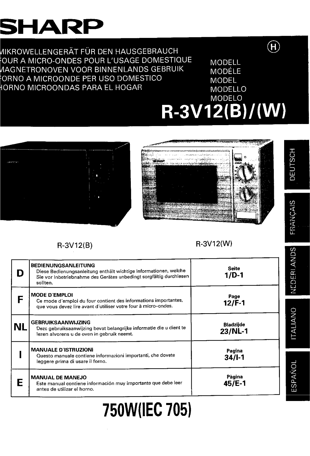 Sharp R-3V12 User Manual