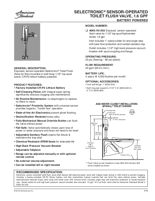 American Standard 6065.161.002 User Manual