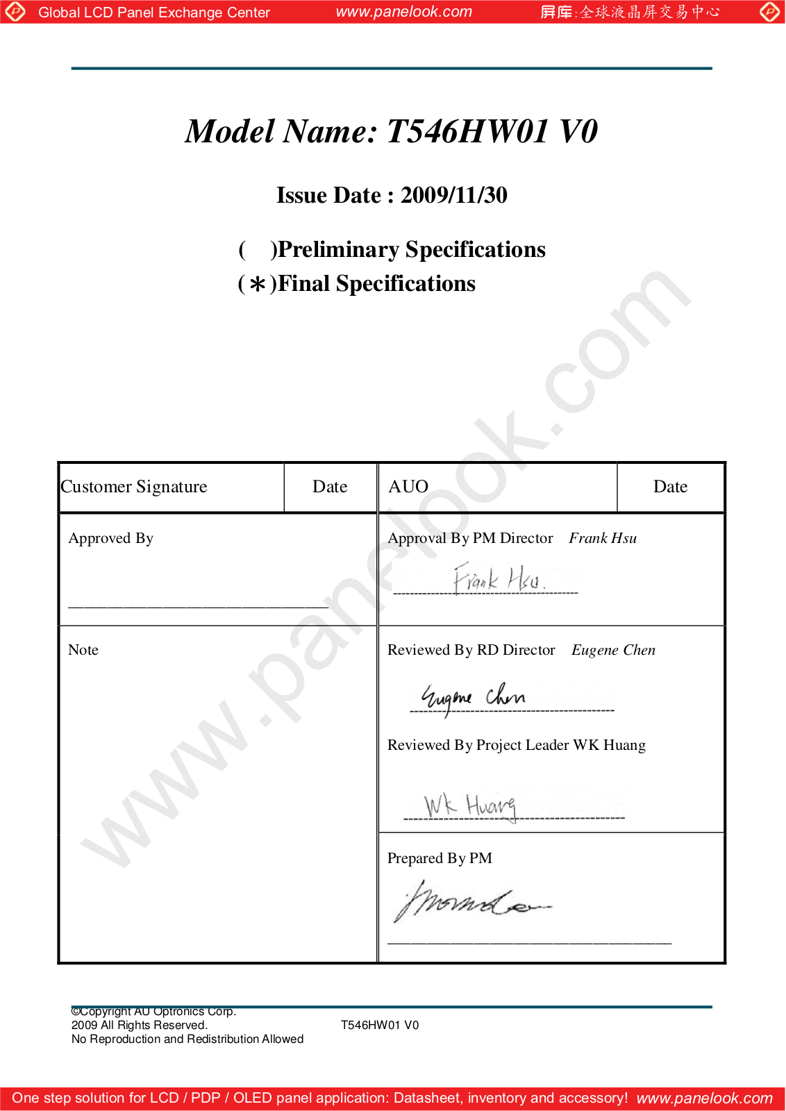 AUO T546HW01 V0 Specification