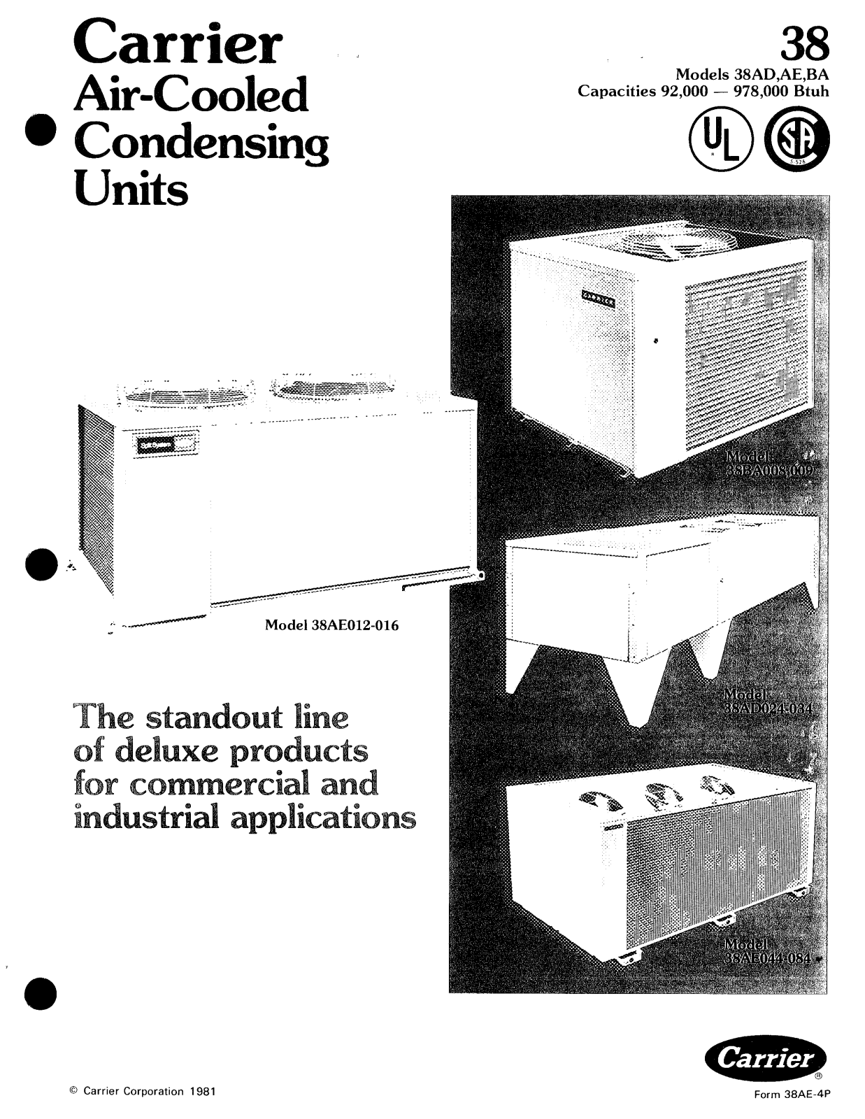 Carrier 38AD, 38AE, 38BA User Manual