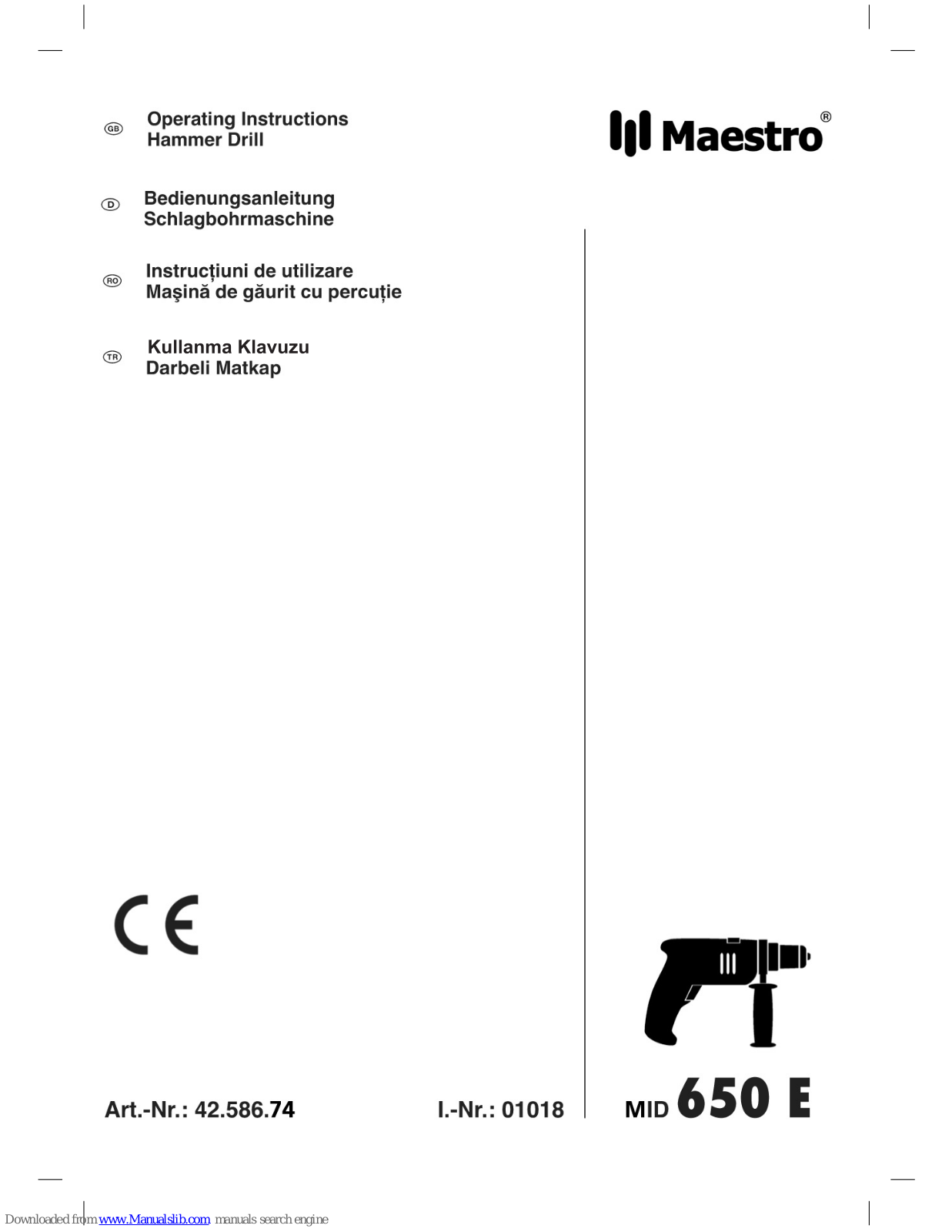 Maestro MID 650 E, MR 220, MR057 Operating Instructions Manual