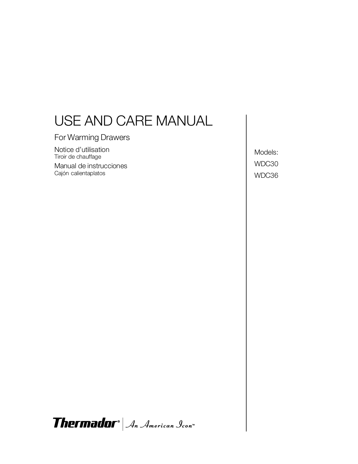 Thermador WDC36 User Manual