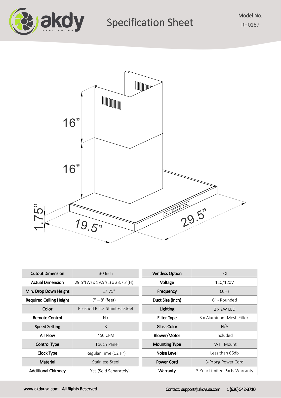 AKDY RH0187 Specifications